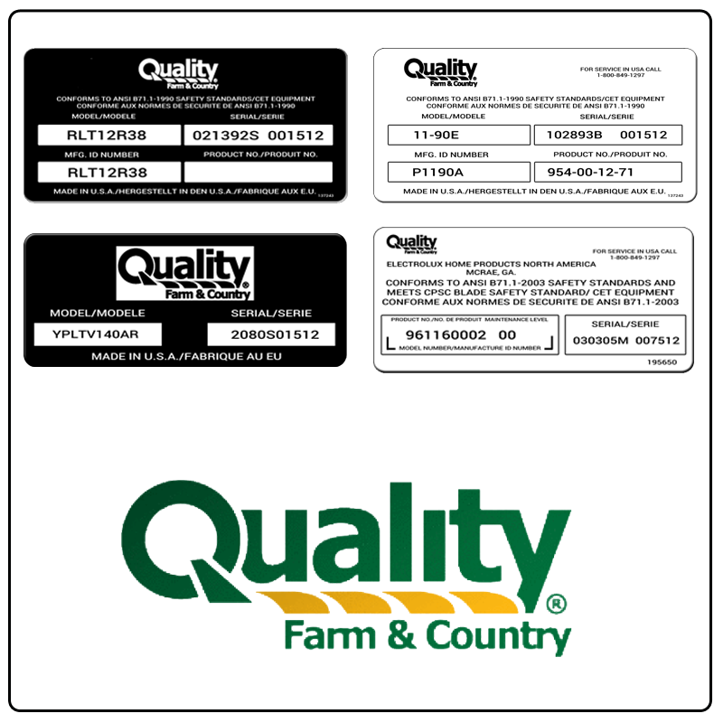 examples of what Quality model tags usually look like and a large Quality logo