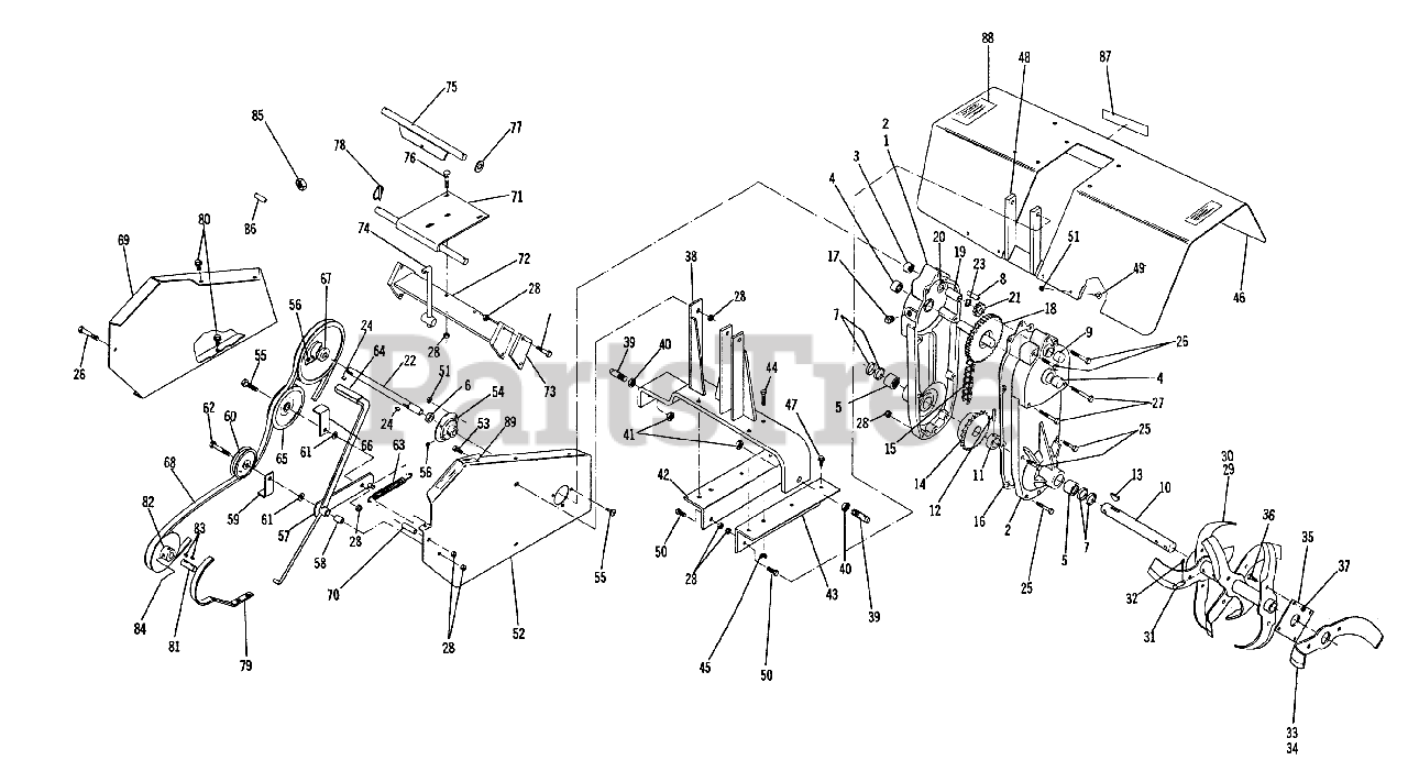 Toro 71232 Toro 36" Tiller Attachment (1970) PARTS LIST FOR 71232
