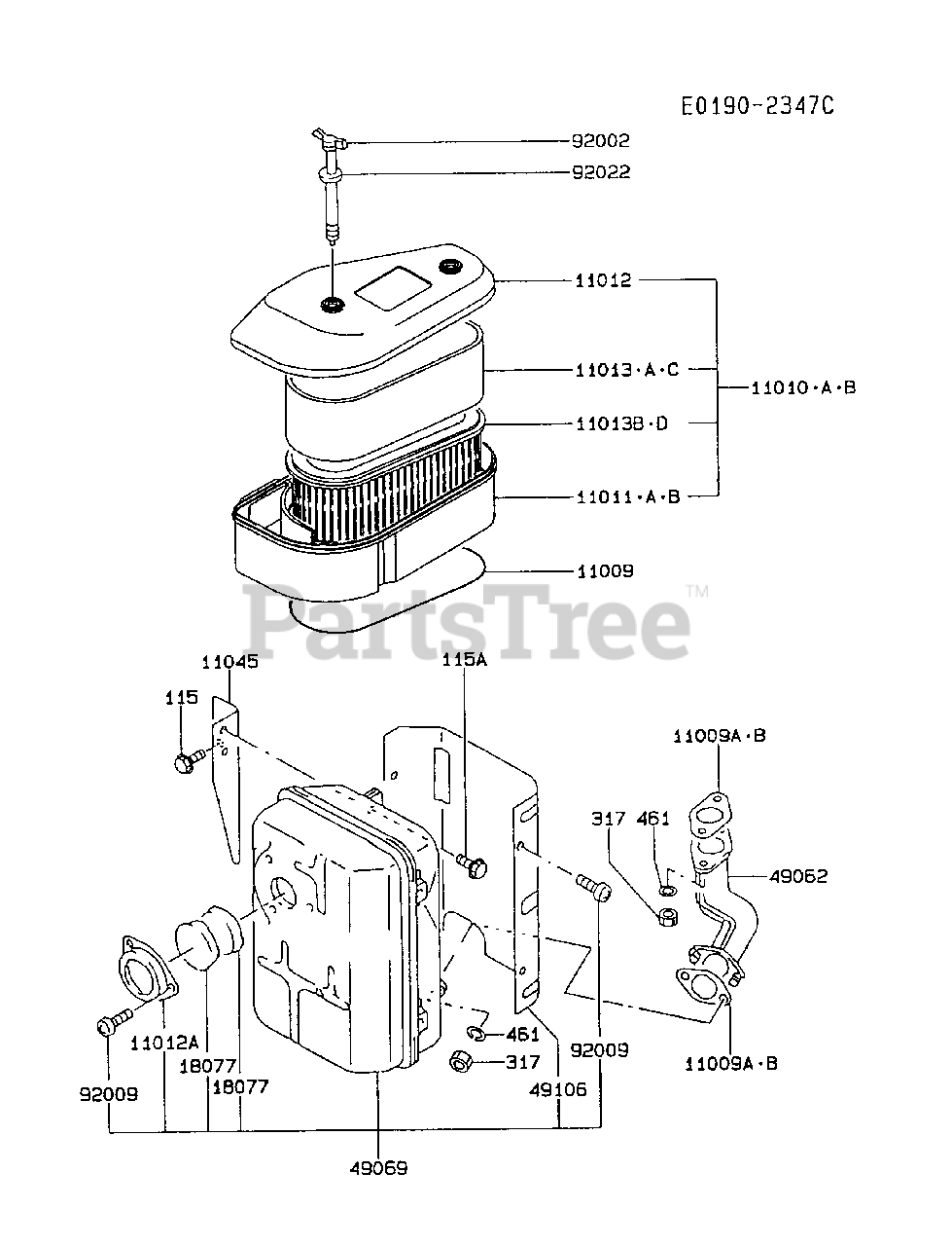 Kawasaki Fc4v Ds01 Kawasaki Engine Air Filter Muffler Parts Lookup With Diagrams Partstree
