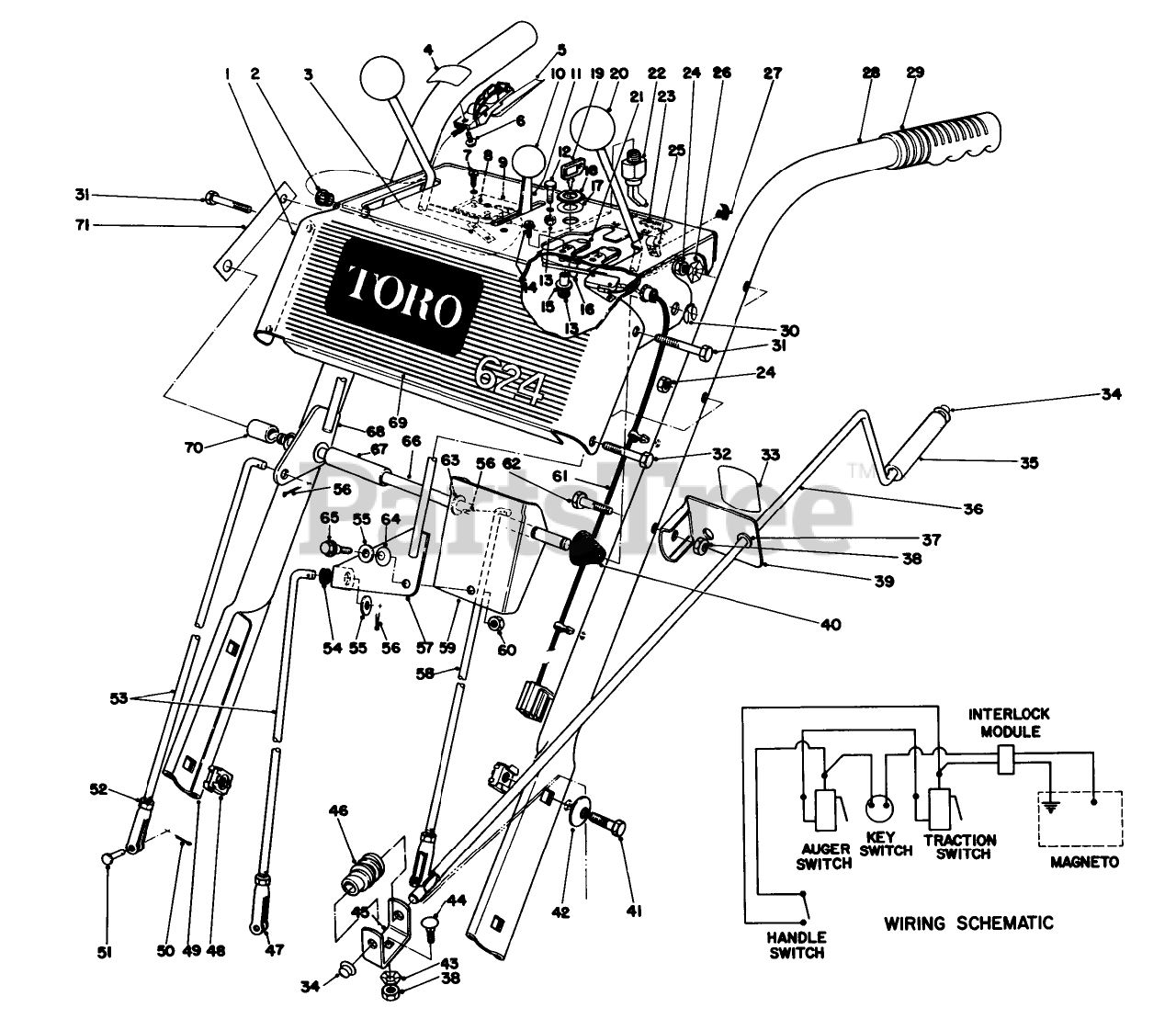 Toro 38065 (624) Toro Snow Thrower (SN 000000001 000999999) (1990