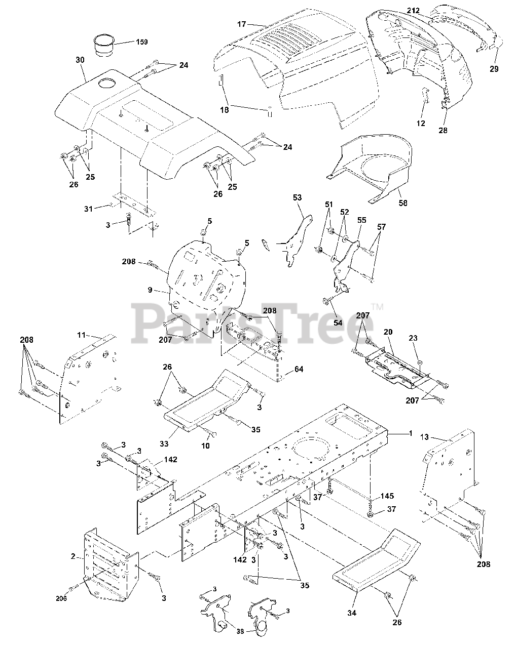 Poulan Pro PR 20H42ST B - Poulan Pro Lawn Tractor (2001) Chassis Parts