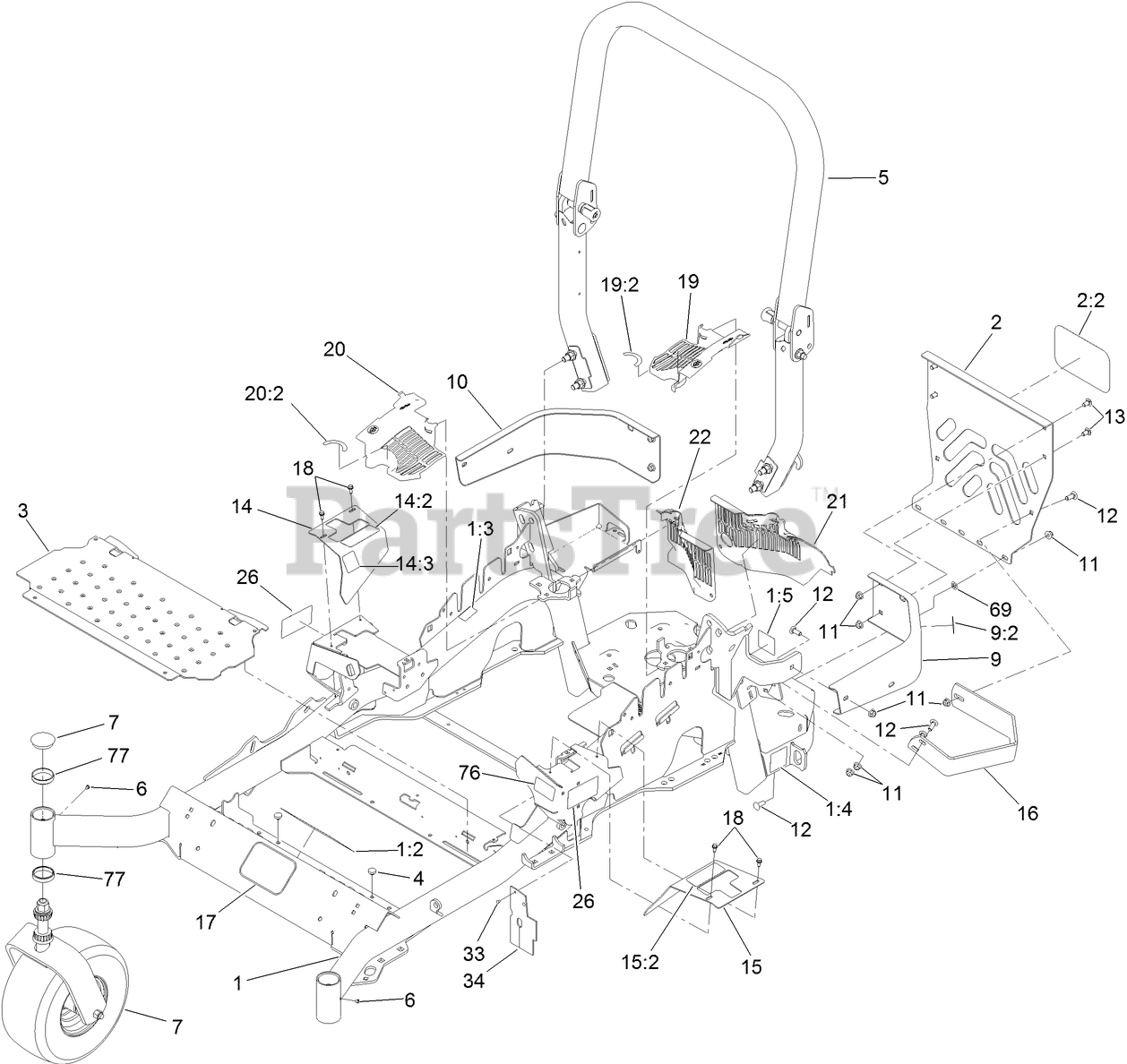 Toro 74950 3000 Toro 60 Z Master Zero Turn Mower Side Discharge Deck SN 402100000 403247404 Frame and Caster Wheel Assembly Parts Lookup with Diagrams PartsTree