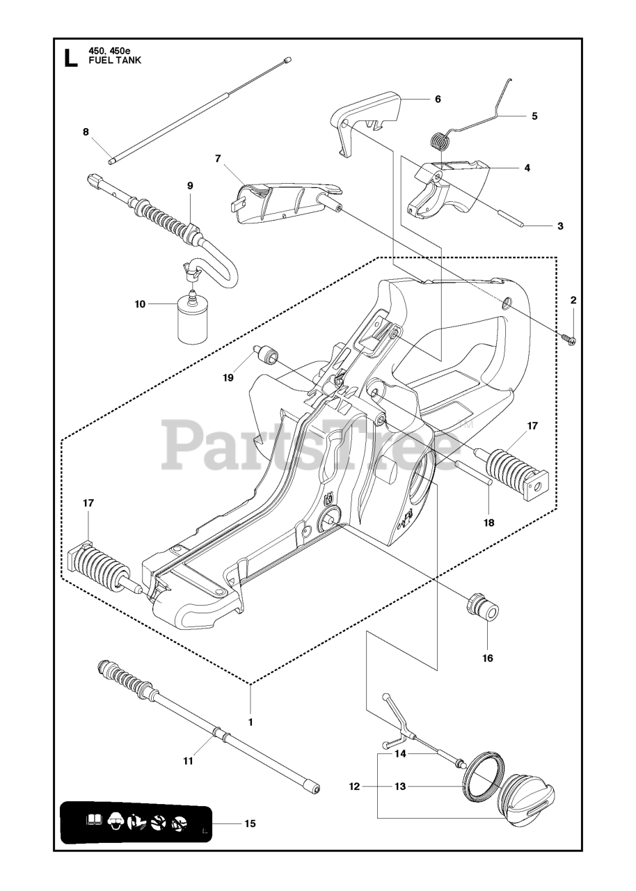 Husqvarna 450 e Husqvarna Chainsaw FUEL TANK Parts Lookup with