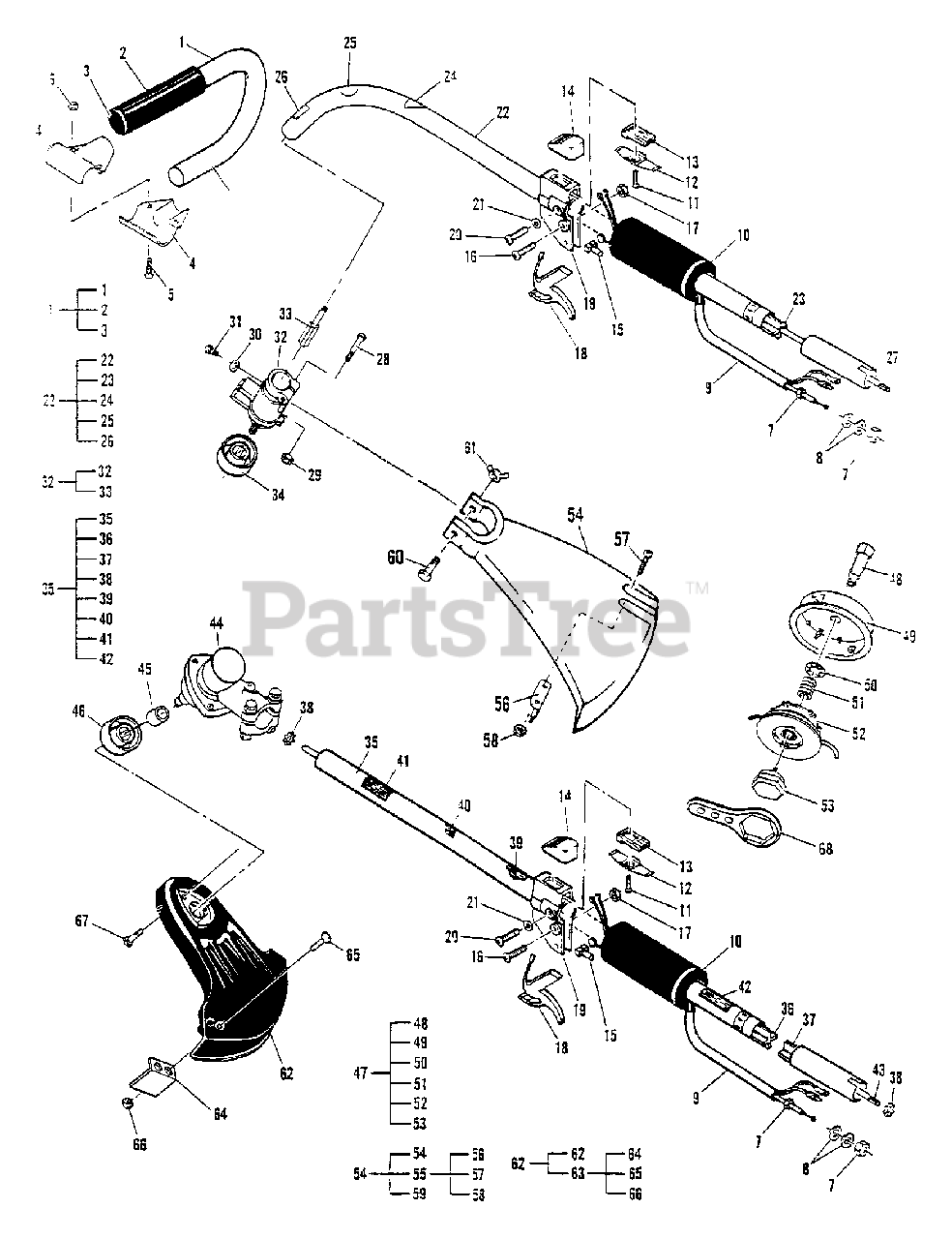 Tanaka TBC2100 Tanaka Brush Cutter Shaft/Shield/Cutter Assembly Parts Lookup with Diagrams