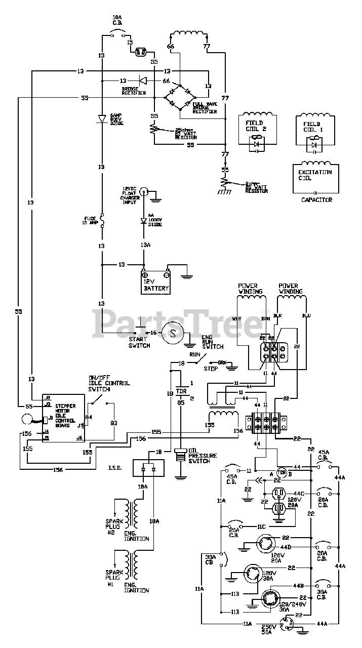 All Power 10000 Watt Generator Wiring Diagram Generac 9801-8 - Generac EXL 10,000 Watt Portable Generator Wiring Schematic Parts Lookup with