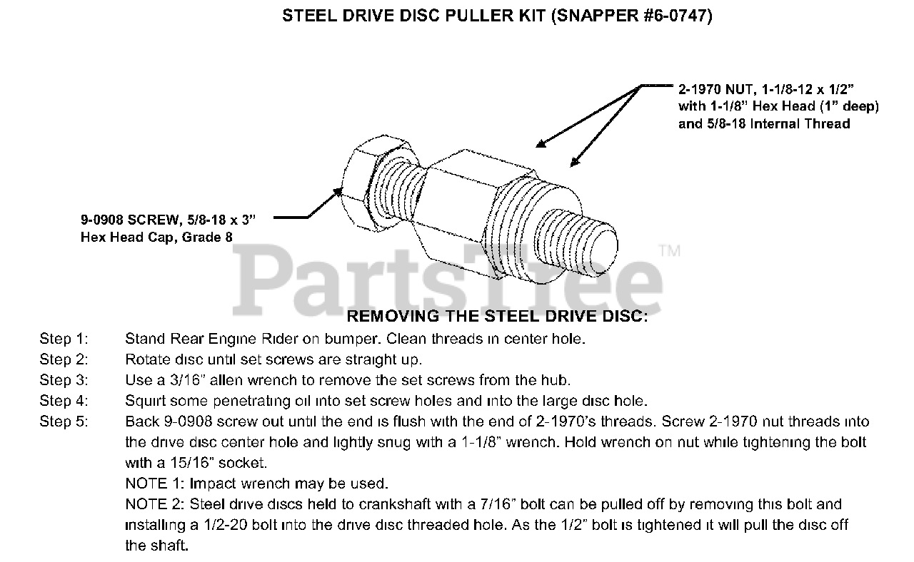 Snapper 7060747 - Snapper Steel Drive Disc Puller Kit Steel ...