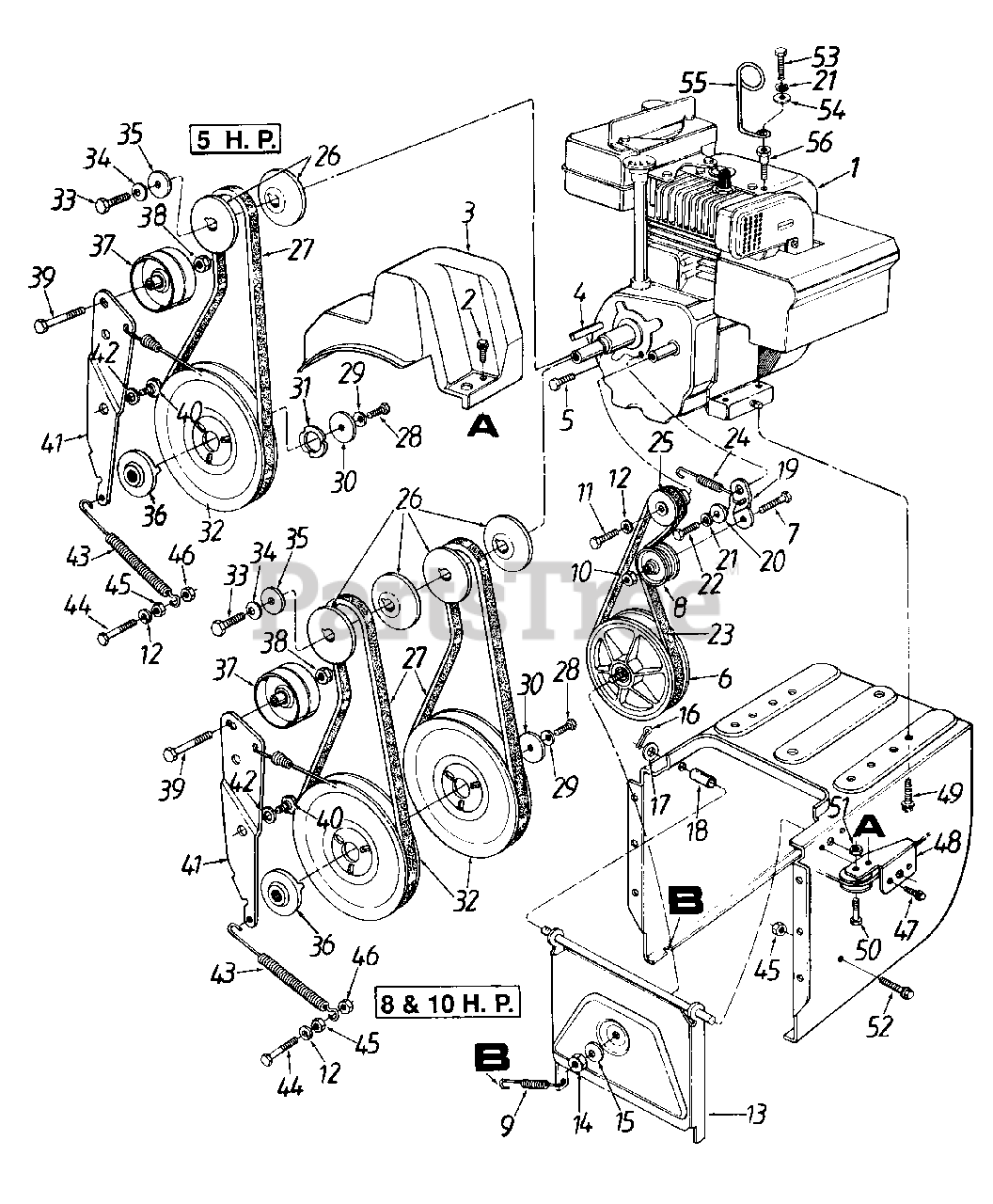 MTD 313-612E000 - MTD Snow Thrower (1993) Engine And Pulley Assembly