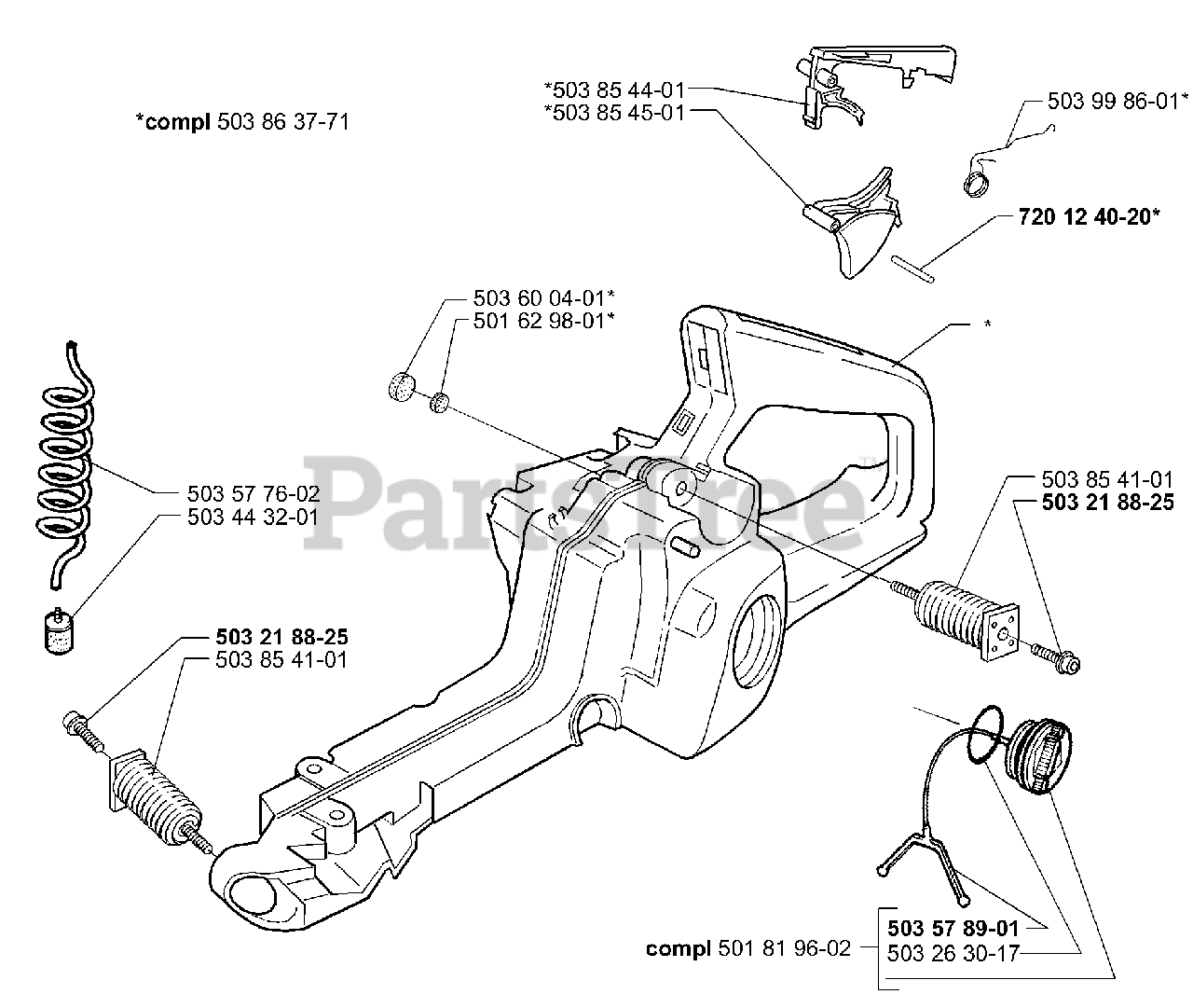 Husqvarna 345 EPA Husqvarna Chainsaw (199909) Tank Assembly Parts