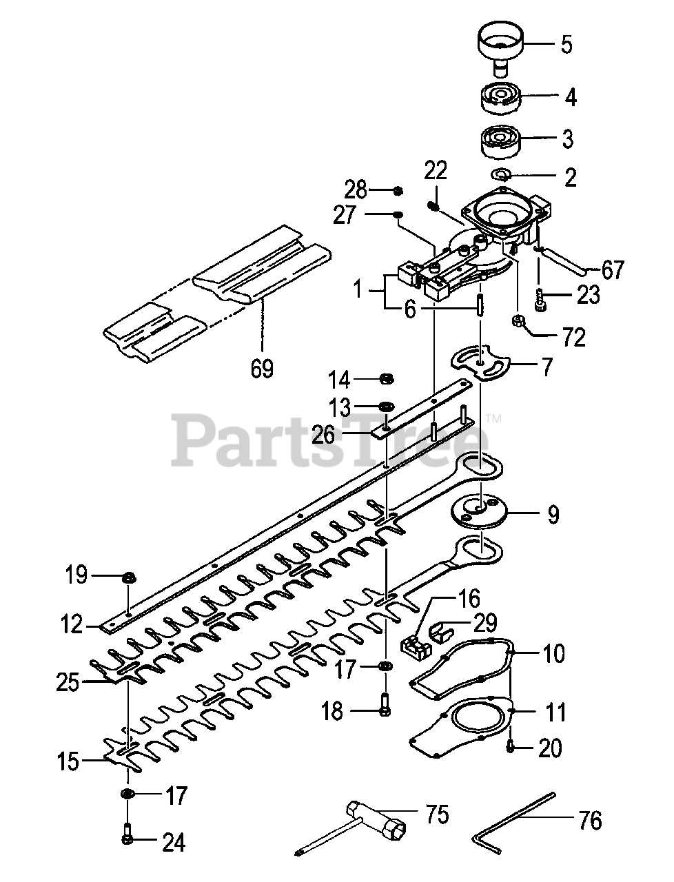 Tanaka THT2000 Tanaka Hedge Trimmer Gear Case & Blades Parts Lookup