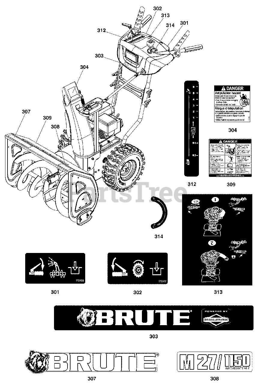 Brute 169662003 (M 27/1150 MD) Brute 27" Snow Thrower, 11.5 Gross TP