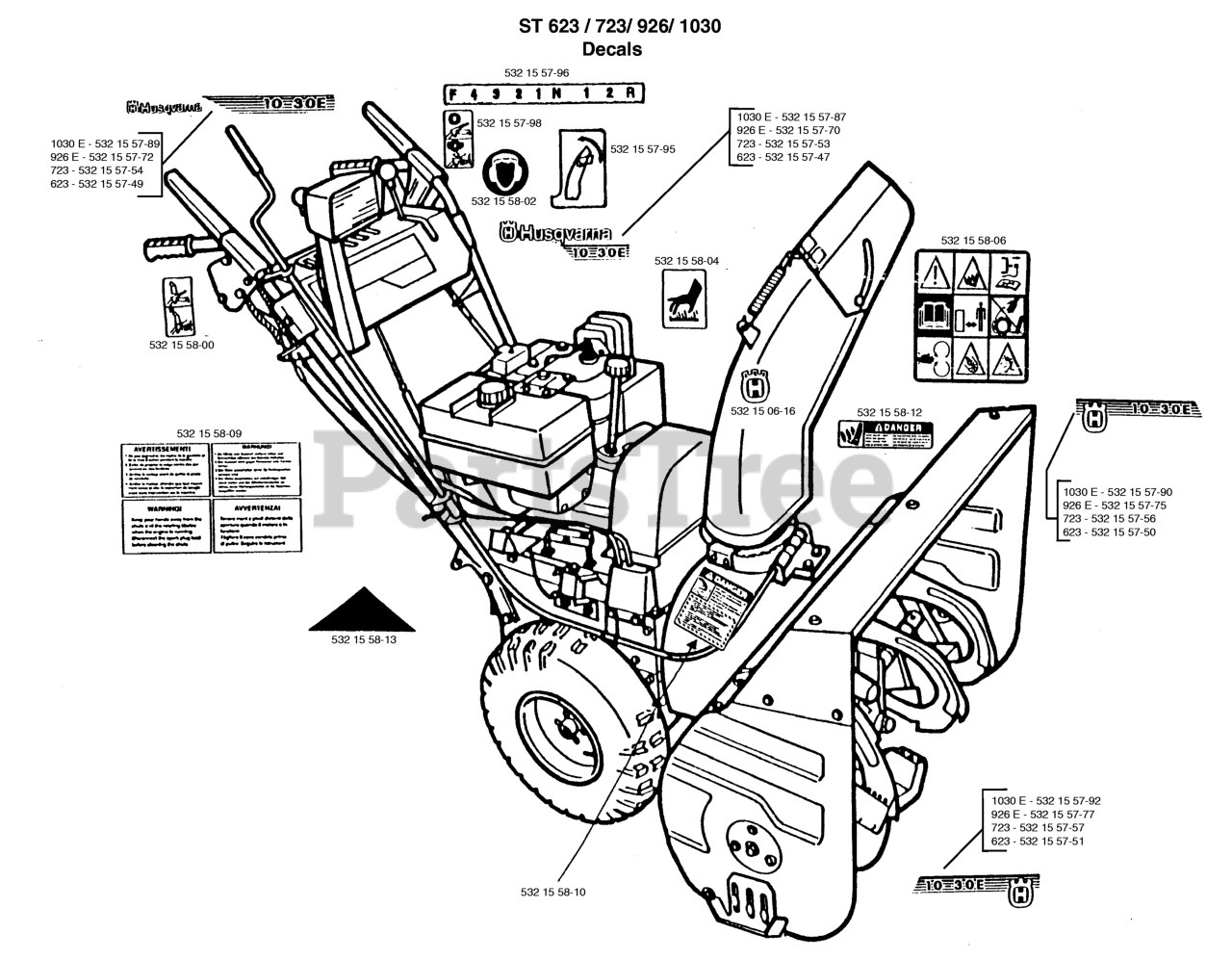 Husqvarna 926 Husqvarna 26" Snow Blower (199910) DECALS Parts Lookup with Diagrams PartsTree