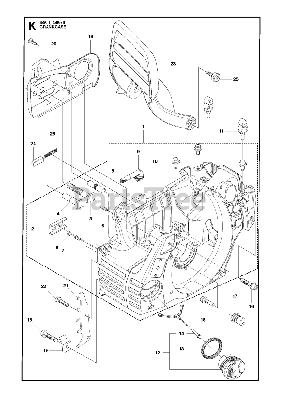 Husqvarna 445 II Husqvarna Chainsaw CRANKCASE Parts Lookup with