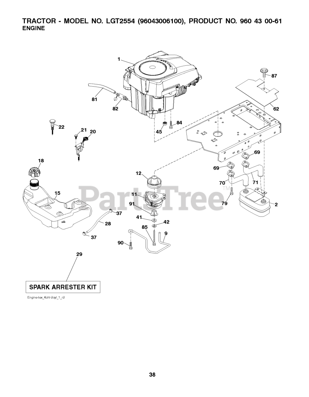 Husqvarna LGT 2554 Husqvarna 54" Lawn Tractor (200812) ENGINE Parts
