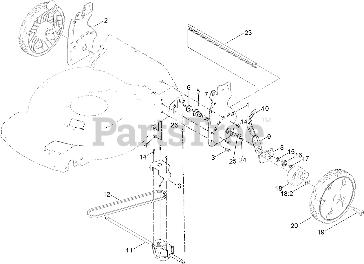 Toro 20355 Toro 22 Recycler Walk Behind Mower with SmartStow SN 400000000 404329999 Rear Wheel and Height of Cut Assembly Parts Lookup with Diagrams PartsTree