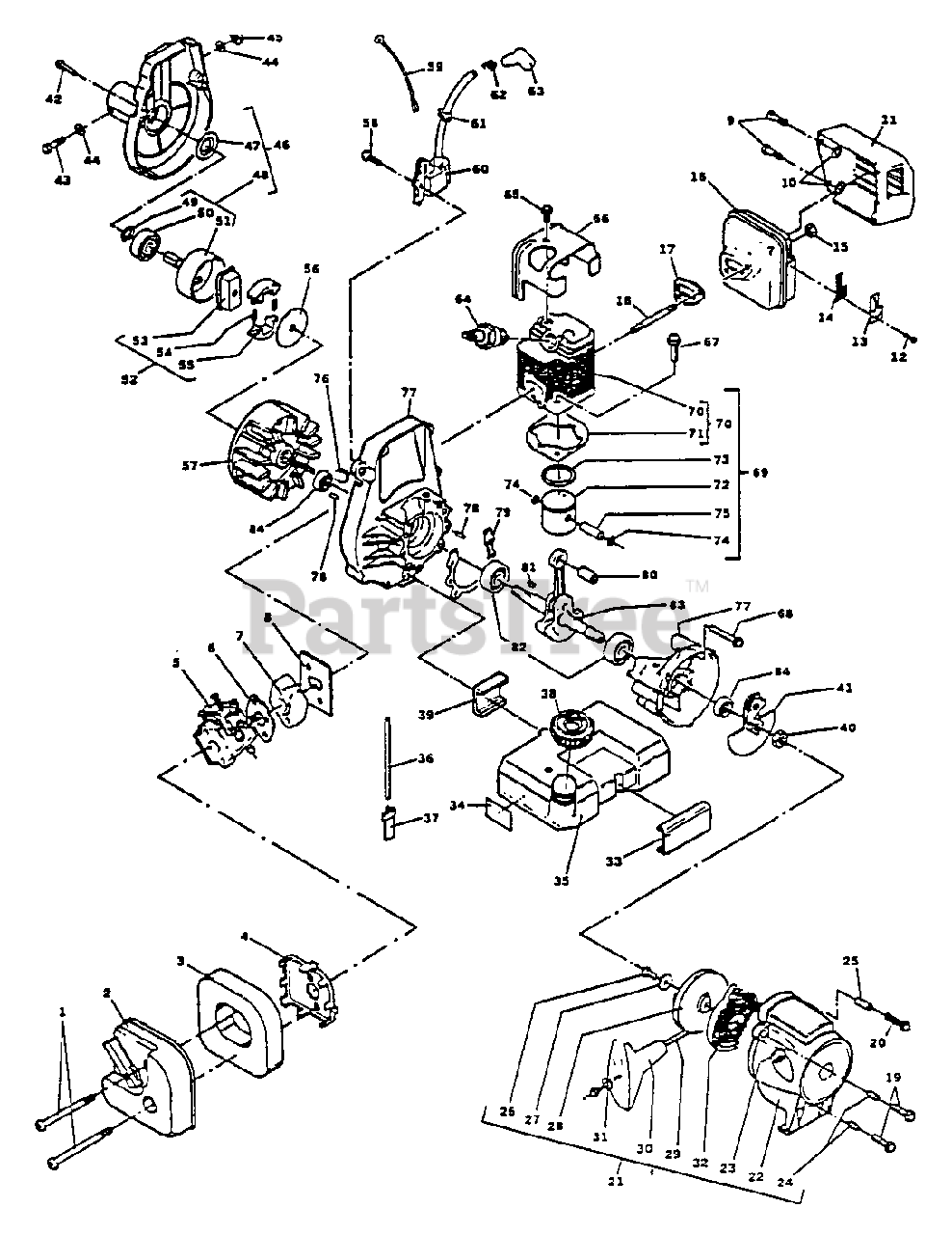 Tanaka TBC200 Tanaka Brush Cutter Engine Assembly Parts Lookup with
