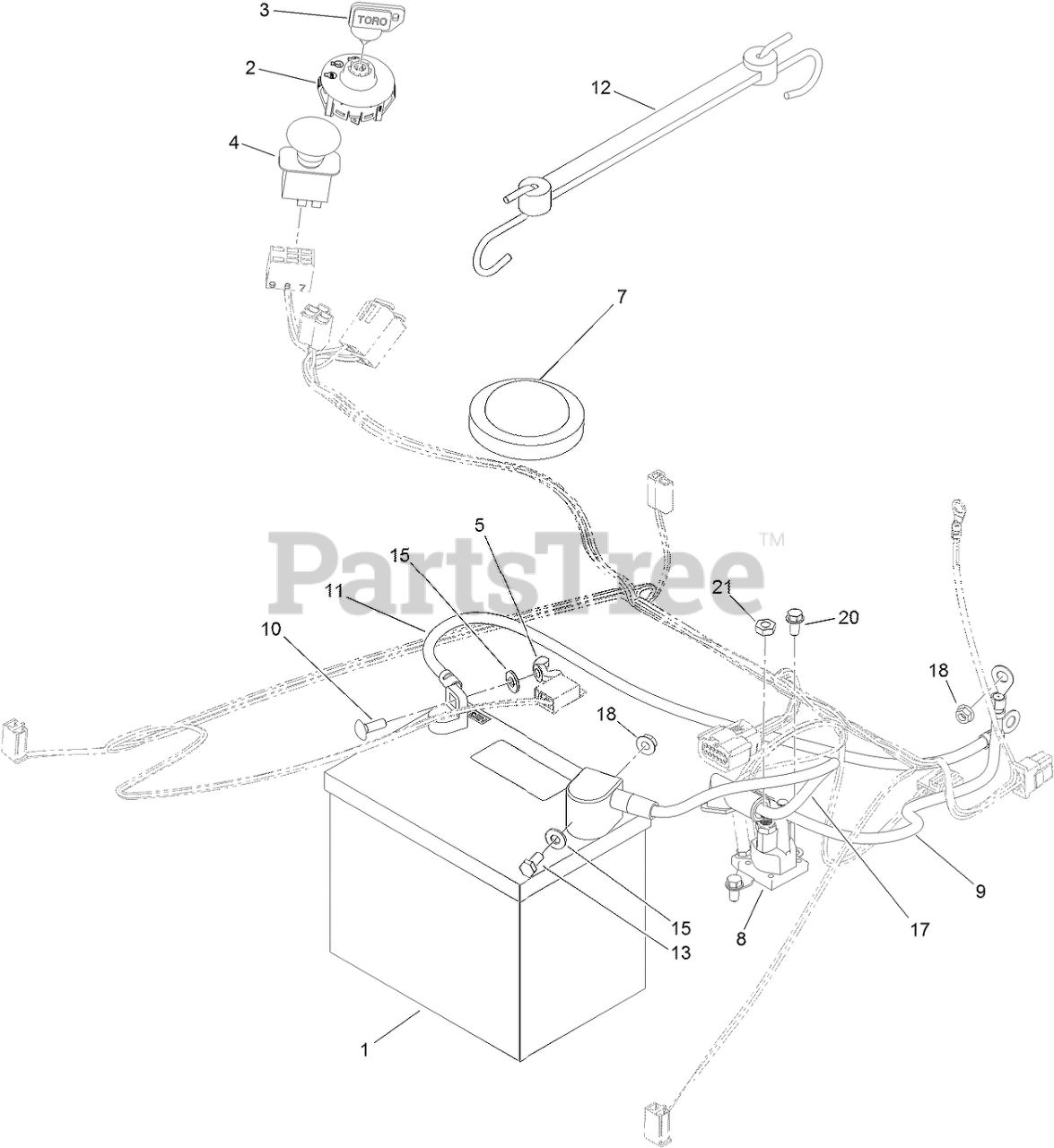 Toro 74721 SS 4225 Toro 42 TimeCutter Zero Turn Mower SN 315000001 315999999 2015 BATTERY AND ELECTRICAL ASSEMBLY Parts Lookup with Diagrams PartsTree