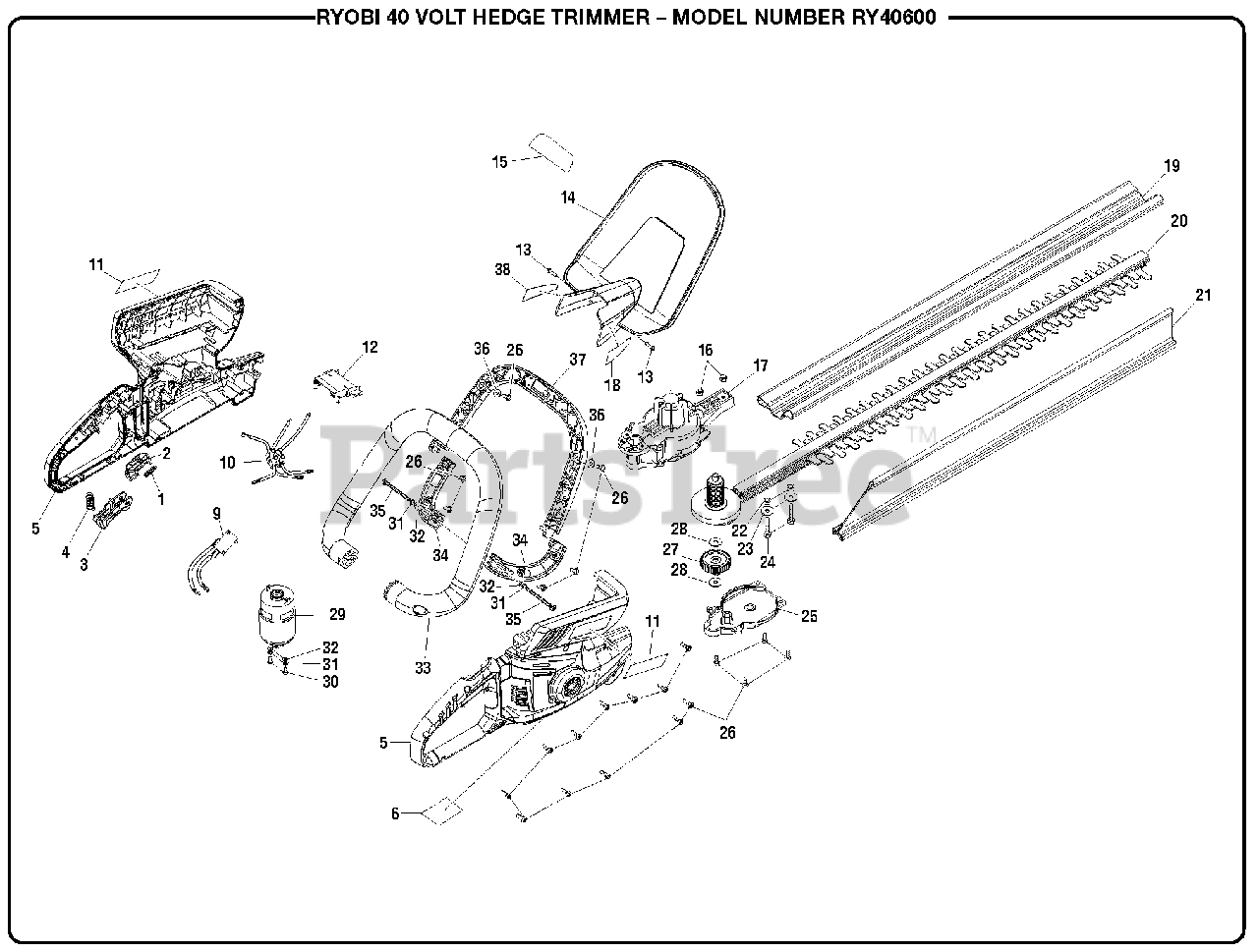 Ryobi Ry 40600 Ryobi Hedge Trimmer 40 Volt General Assembly Parts