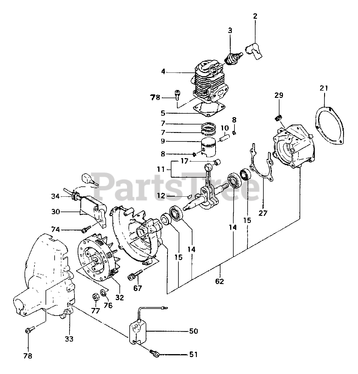 Tanaka TBC205 Tanaka Brush Cutter Engine Parts Lookup with Diagrams