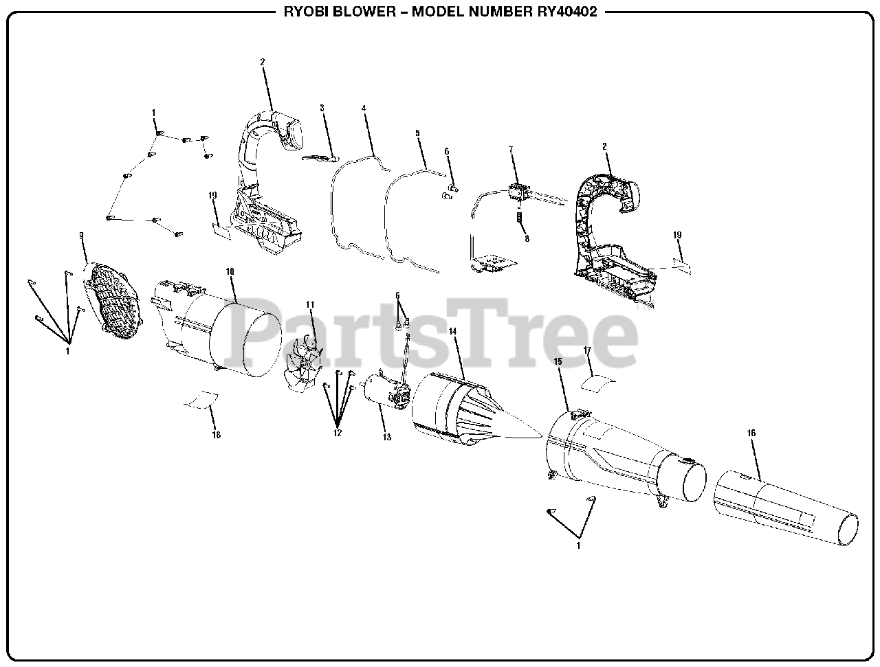 Ryobi RY 40402 Ryobi 40V Blower Figure B Parts Lookup with Diagrams PartsTree