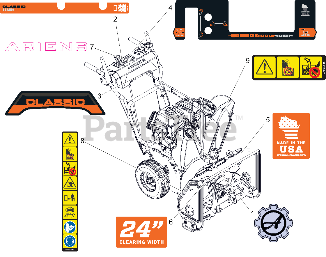 Ariens 920025 Ariens Classic 24" Snow Blower, Ariens AX 208cc engine