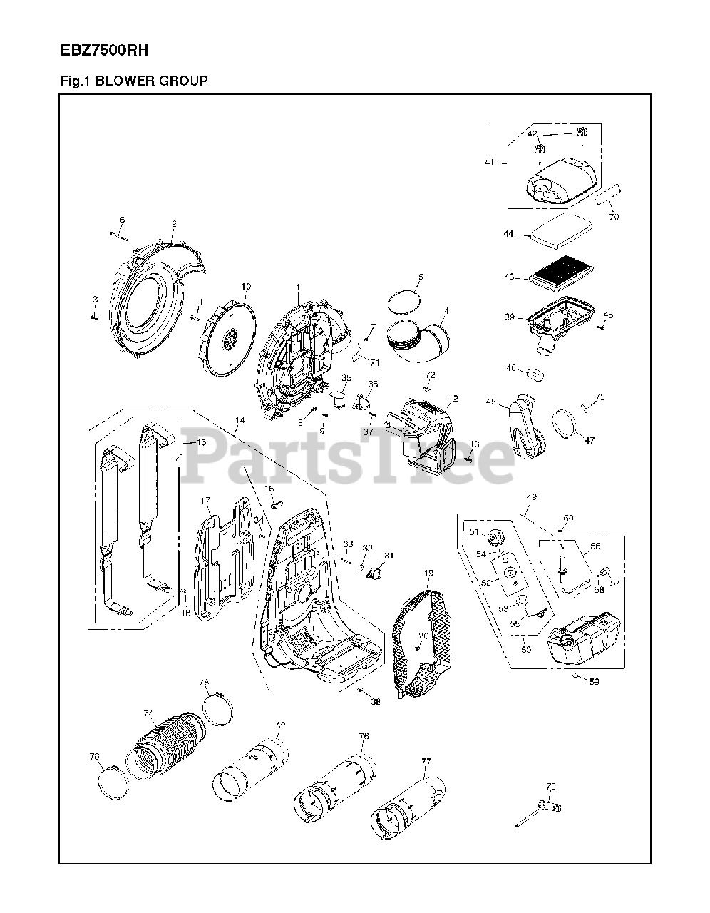 RedMax EBZ 7500 RH (966709901) - RedMax Backpack Blower (2010-10