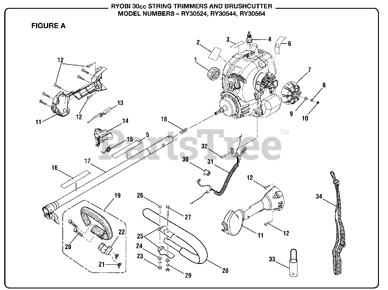 hylde Afslag vulgaritet Ryobi RY 30544 - Ryobi String Trimmer, 30cc Figure A Parts Lookup with  Diagrams | PartsTree