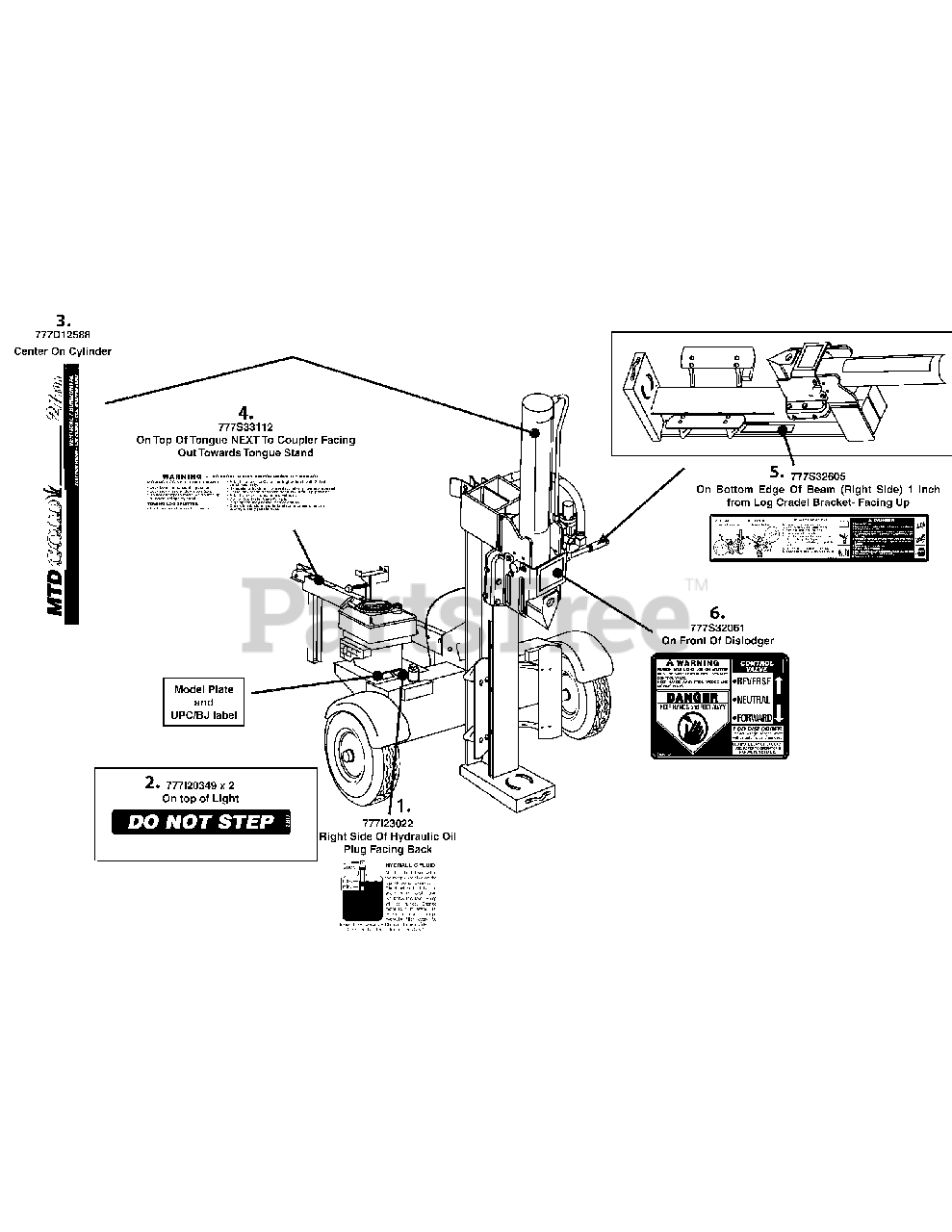 MTD 24BF570L004 MTD Gold Log Splitter 2008 Label Map 27 Ton