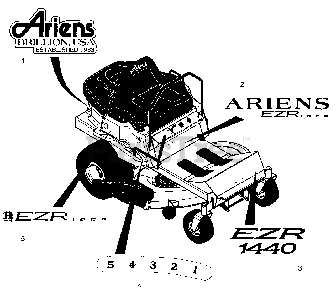 Ariens 915004 EZR 1440 Ariens 40 Zero Turn Mower 14hp Briggs Stratton SN 000101 Above Decals Part 2 Parts Lookup with Diagrams PartsTree