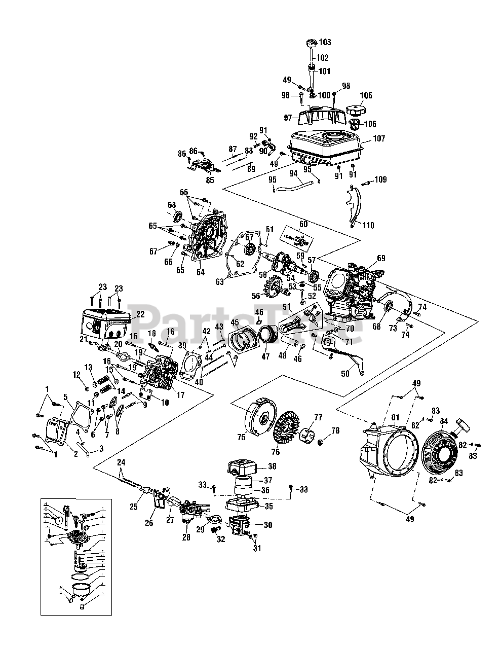 Troy Bilt 21C 64M1066 Troy Bilt Bronco CRT Tiller 2010 Engine Assembly 170 T0A Parts Lookup with Diagrams PartsTree