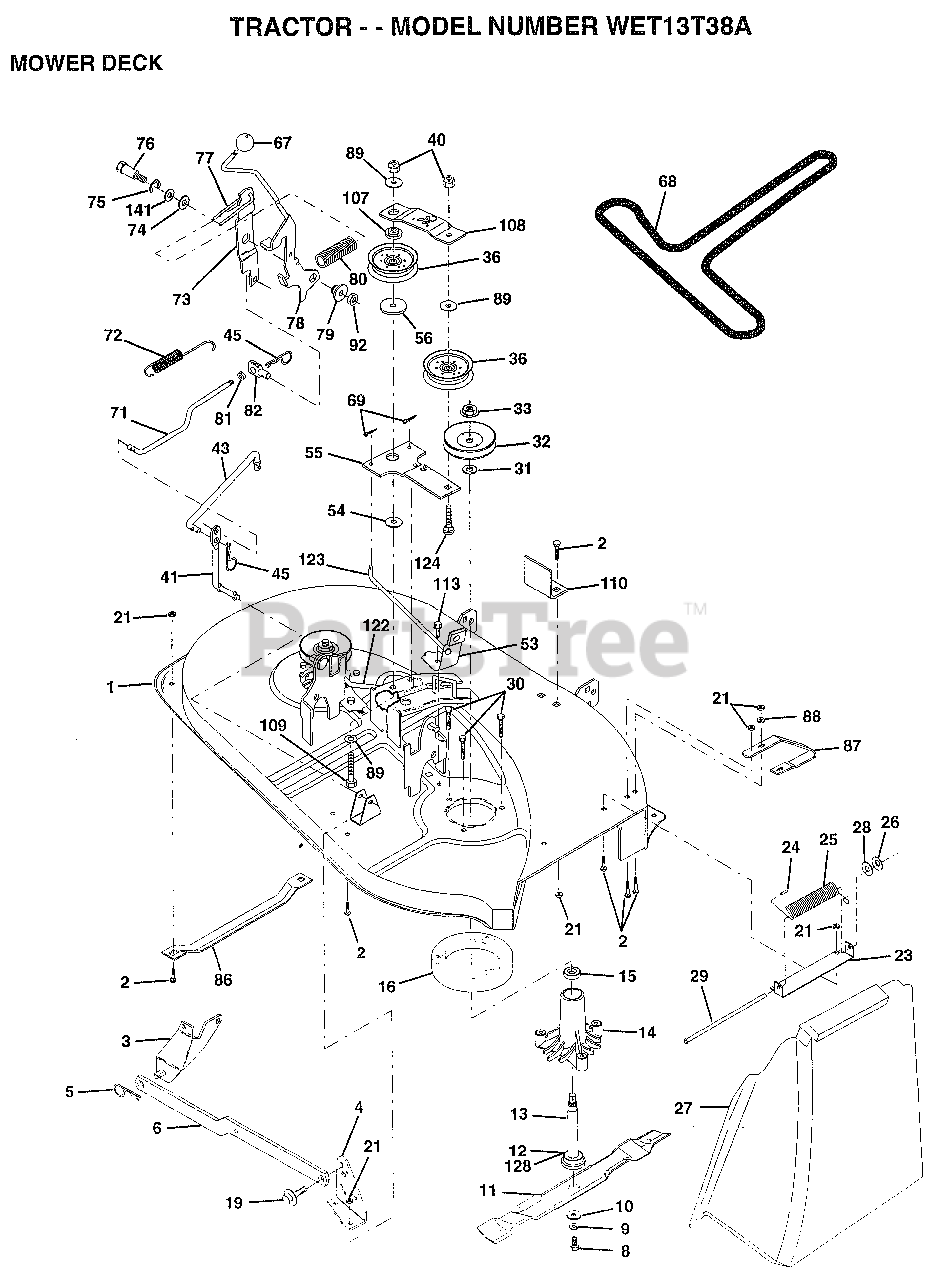 Weed Eater WET 13T38 A Weed Eater Lawn Tractor MOWER DECK Parts