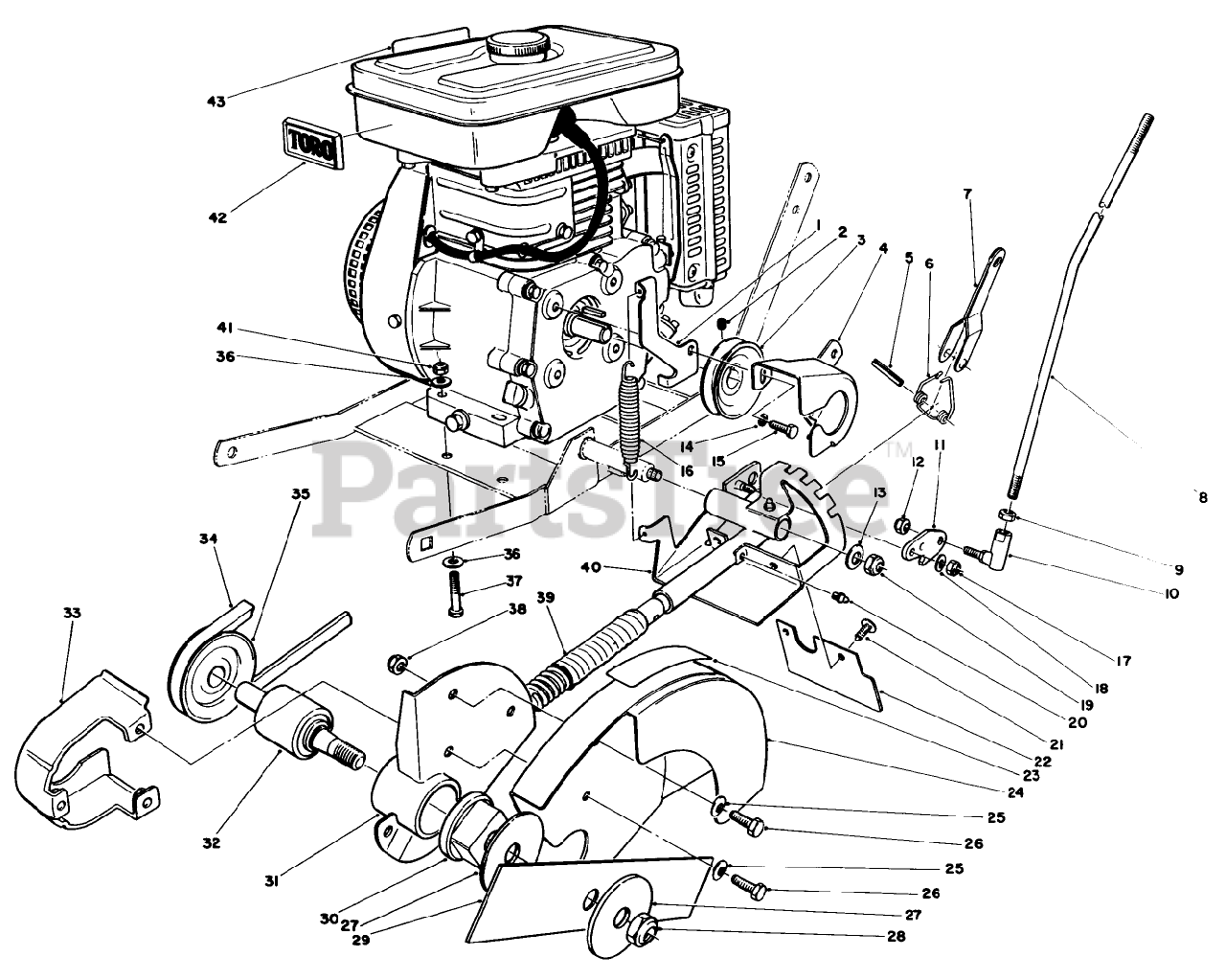 Toro 58435 Toro Edger, 3.5hp (SN 005000001 005999999) (1985) ENGINE & BLADE ASSEMBLY Parts