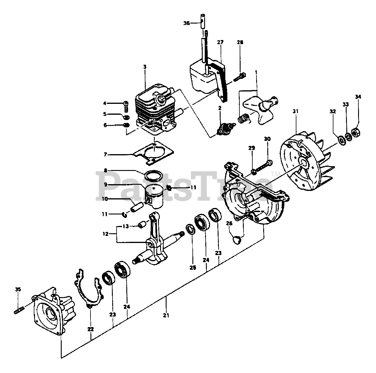 Tanaka THT210 Tanaka Hedge Trimmer Engine Parts Lookup with Diagrams