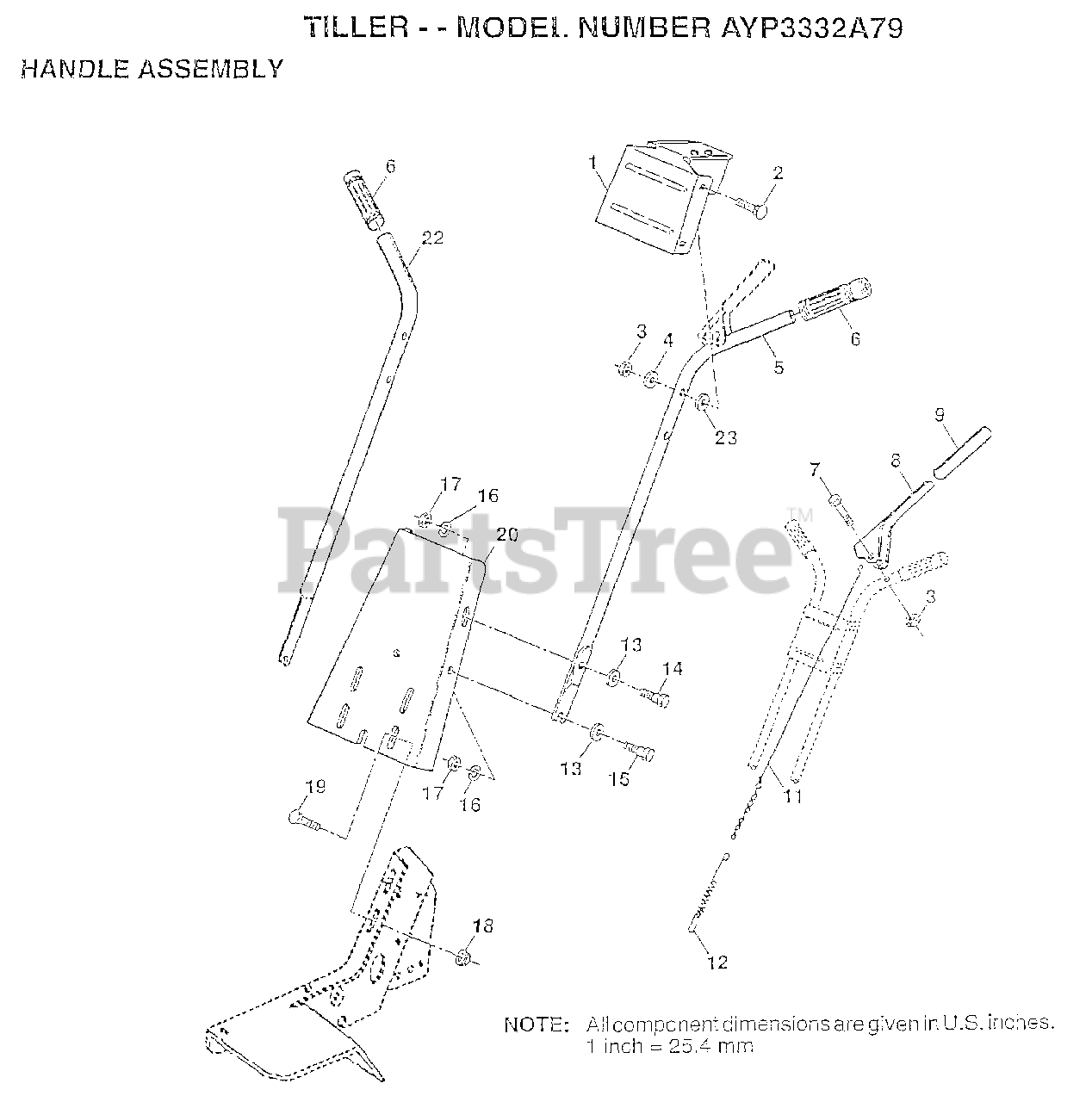 Wizard AYP 3332 A79 Wizard Tiller (1997) HANDLE ASSEMBLY Parts Lookup