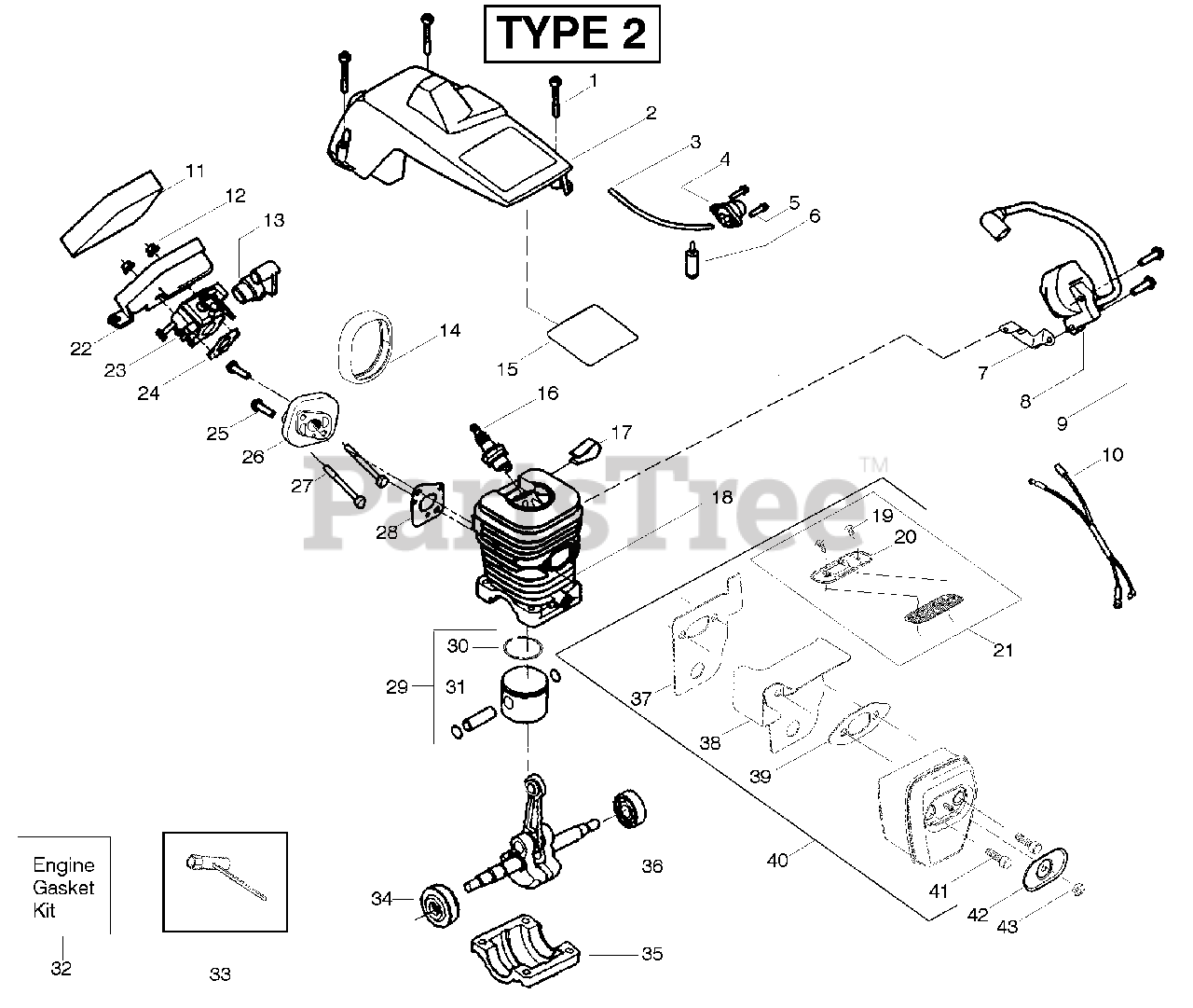 Poulan 2150 LE Poulan Chainsaw, Type 2 (200803) Engine Type 2