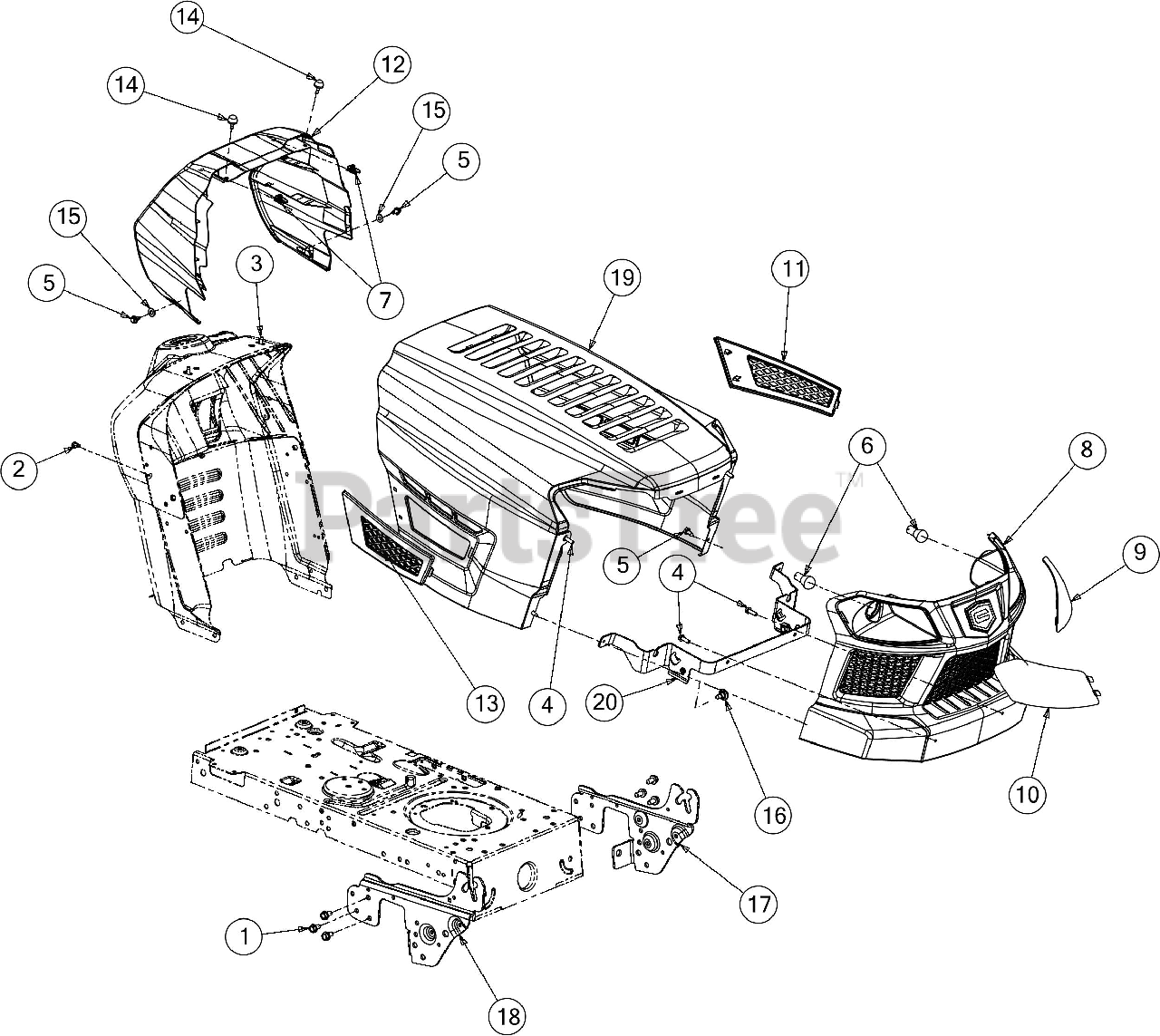 Craftsman 247.203743 13AL78XT099 Craftsman T1600 Lawn Tractor 2016 Hood Grille Parts Lookup with Diagrams PartsTree