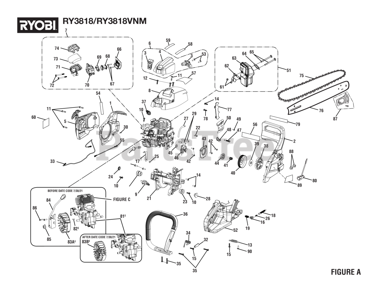 Ryobi RY 3818 VNM (095382011) Ryobi Chainsaw, 38cc, Rev 02 (202108