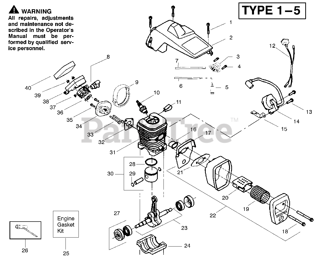 Poulan 2450 Poulan Woodmaster Chainsaw (Type 1) Engine Assembly Type