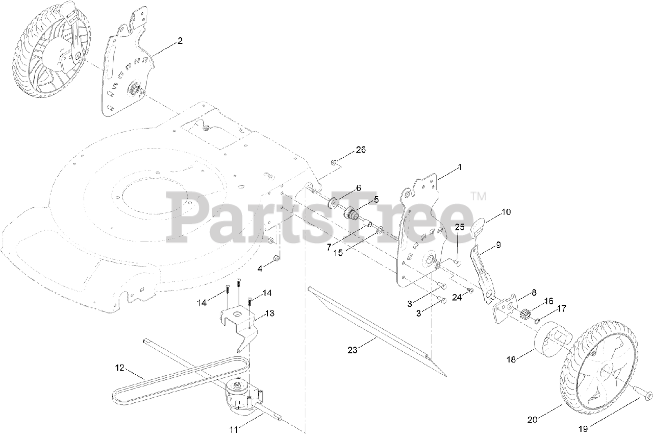Toro Parts on the REAR WHEEL AND HEIGHTOFCUT ASSEMBLY Diagram for