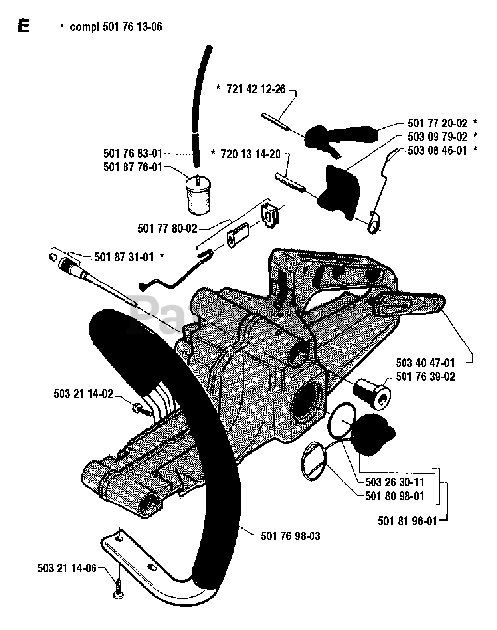 Husqvarna 50 Husqvarna Chainsaw (198606) Tank Assembly Parts Lookup