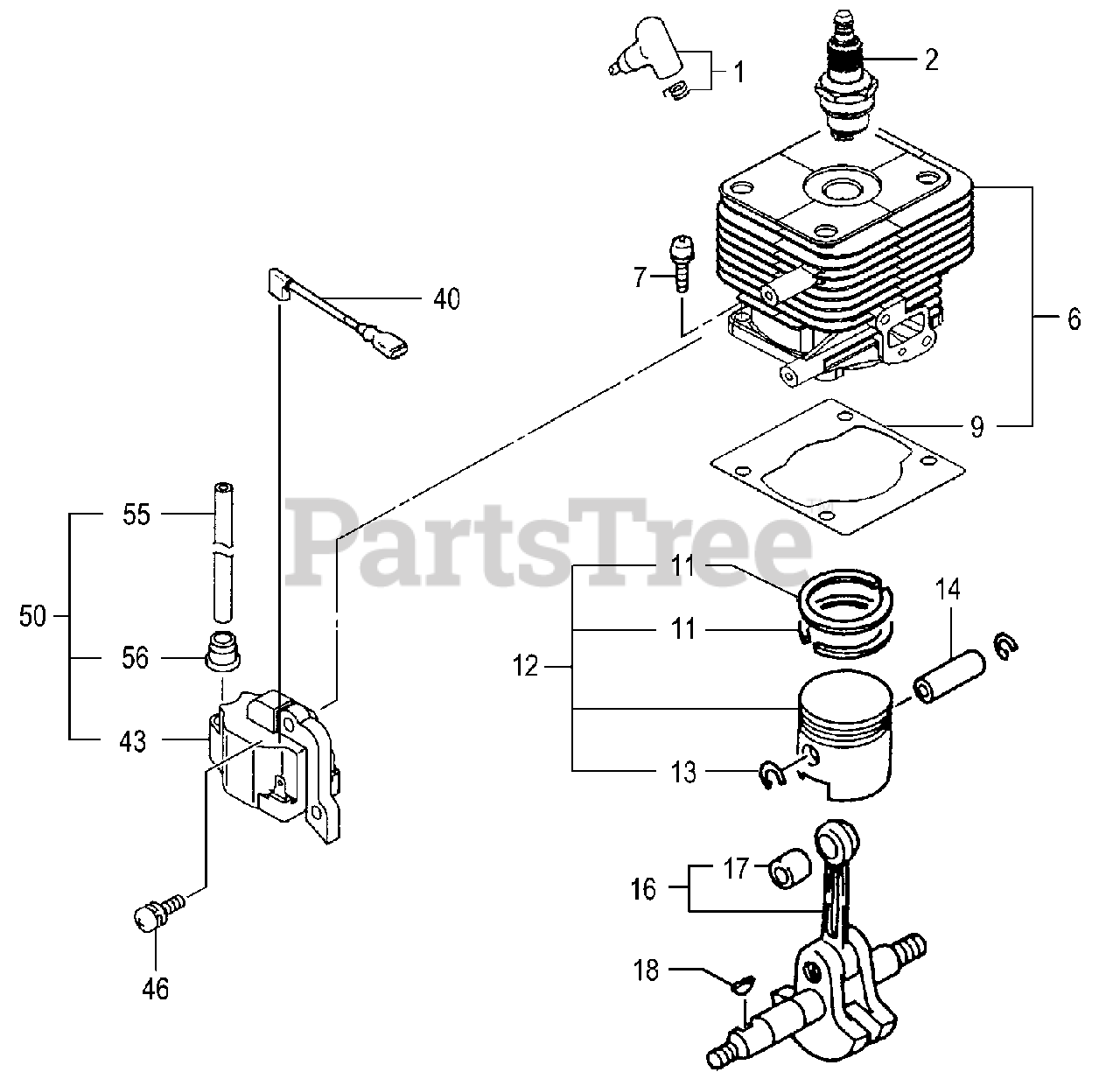 Tanaka PF3300 Tanaka Utility Scooter Engine Cylinder, Piston