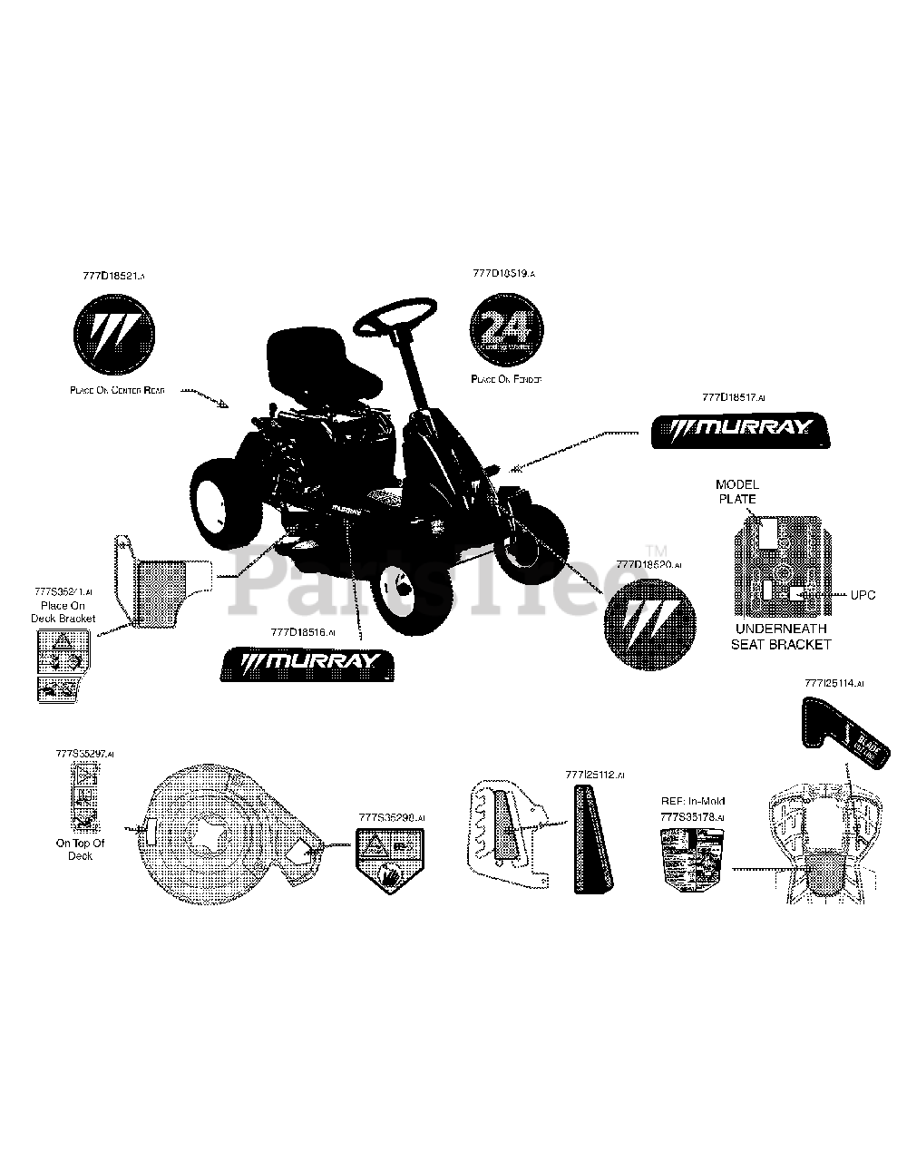 Murray 13B326JC758 Murray Lawn Tractor 2014 Label Map Parts