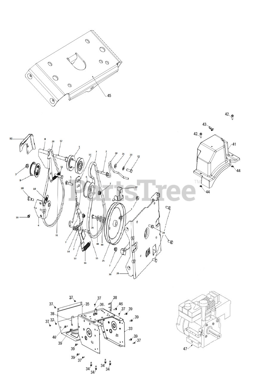 Husqvarna ST 324 Husqvarna 24" Snow Blower CHASSIS, ENGINE & PULLEYS
