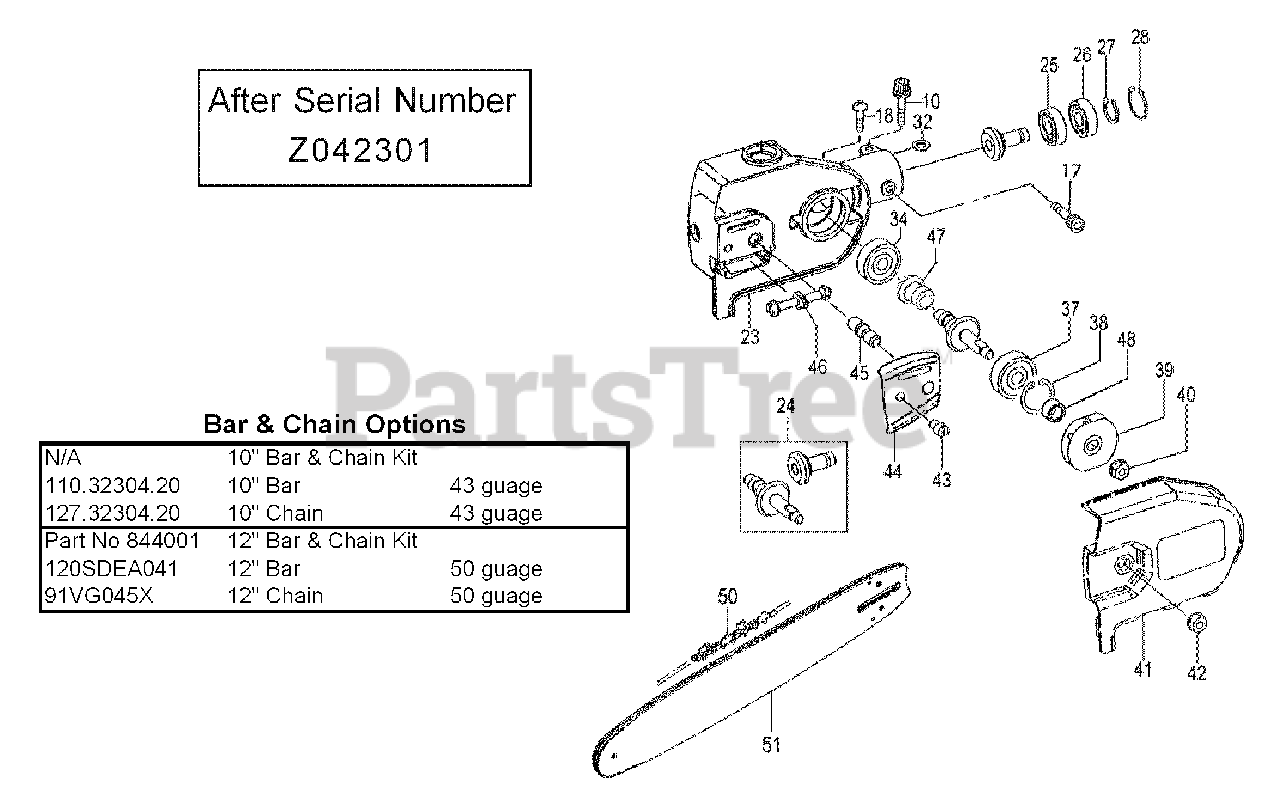 Tanaka TPS260PF Tanaka Extended Reach Pole Saw Side Cover, Sprocket, Bar & Chain After Serial