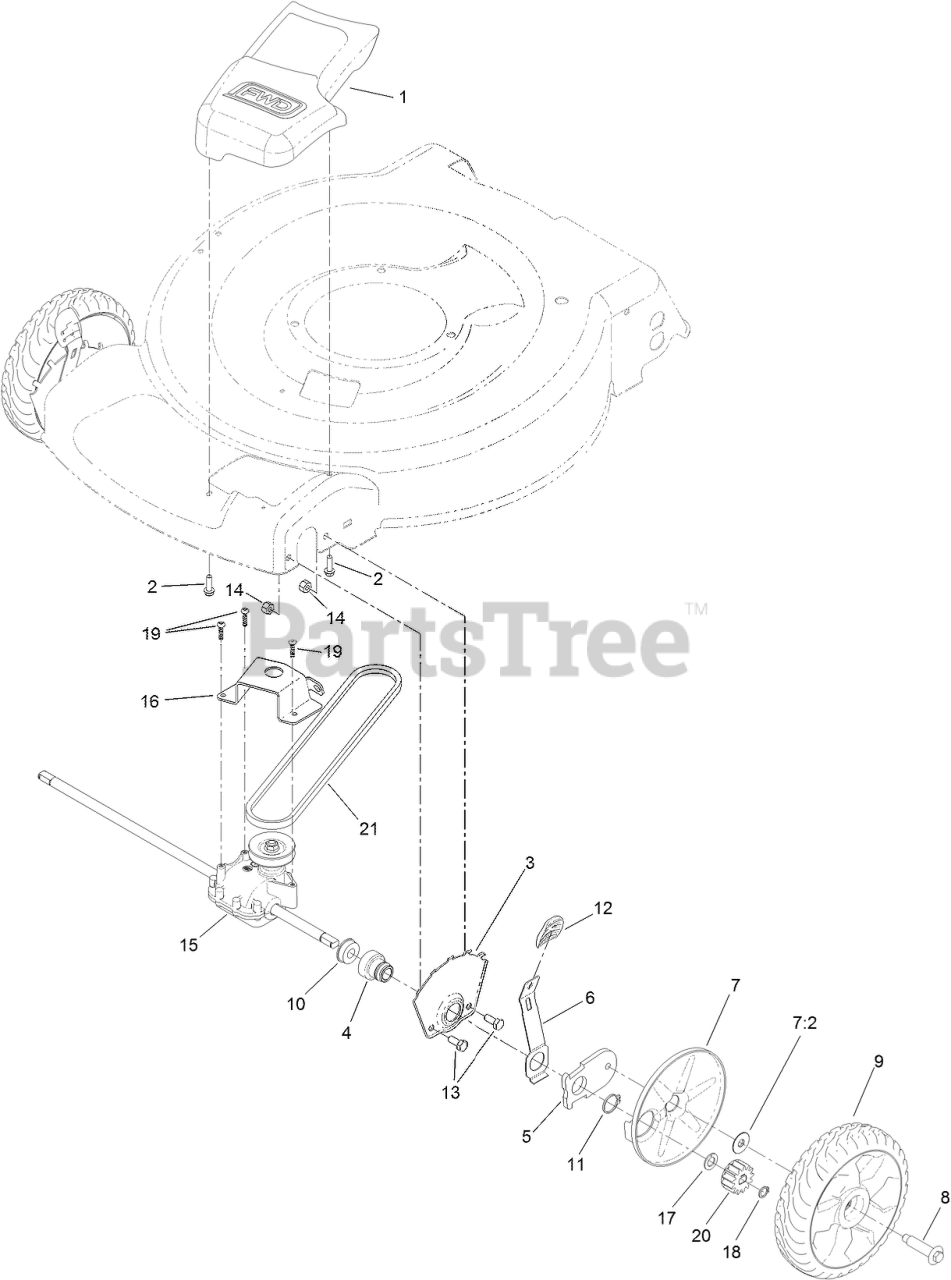 Toro 20339 Toro 22 Recycler Walk Behind Mower with SmartStow SN 400000000 401999999 TRANSMISSION AND FRONT WHEEL DRIVE ASSEMBLY Parts Lookup with Diagrams PartsTree