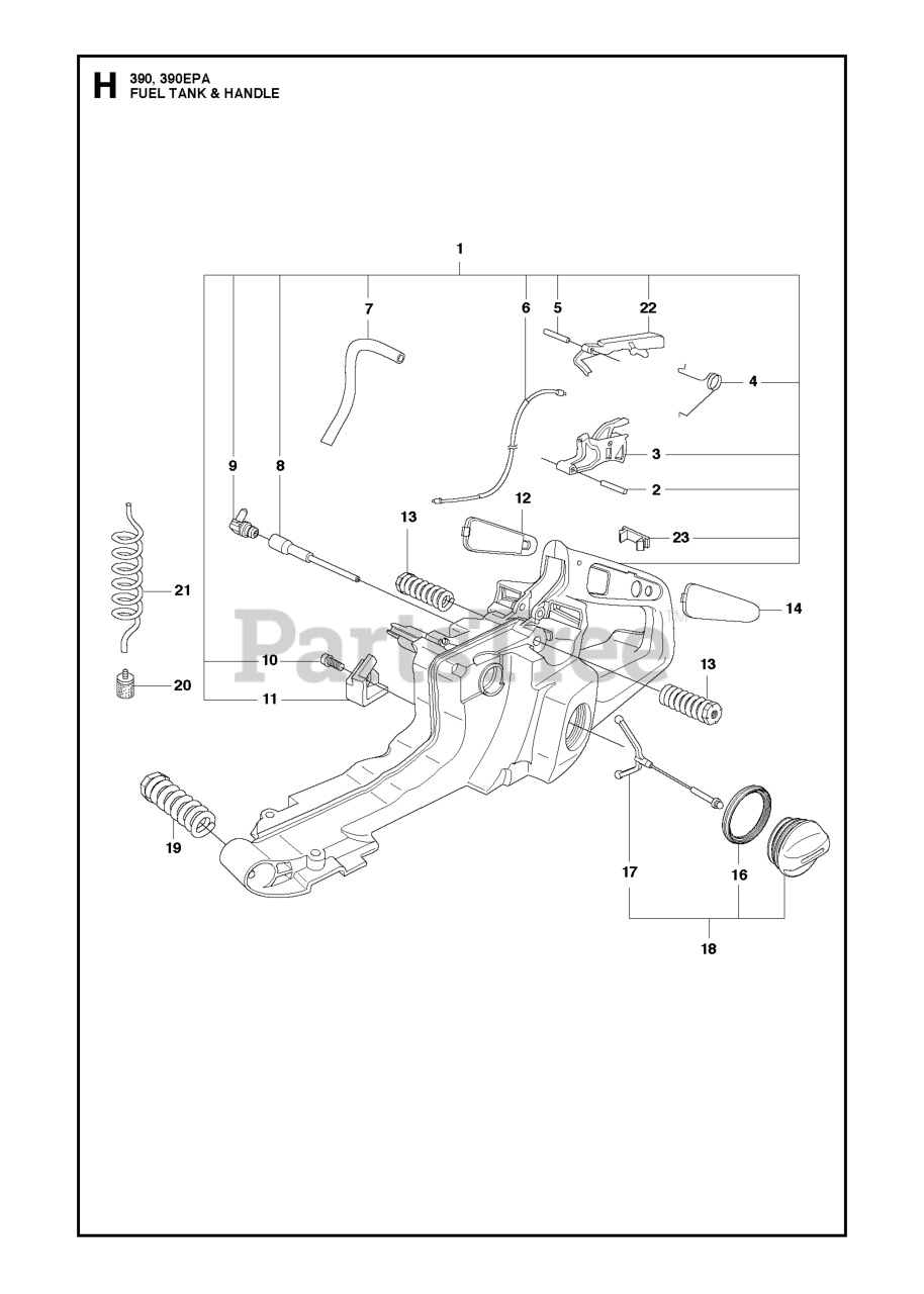 Husqvarna 390 XP/XPG/XPW Husqvarna Chainsaw FUEL TANK & HANDLE 6