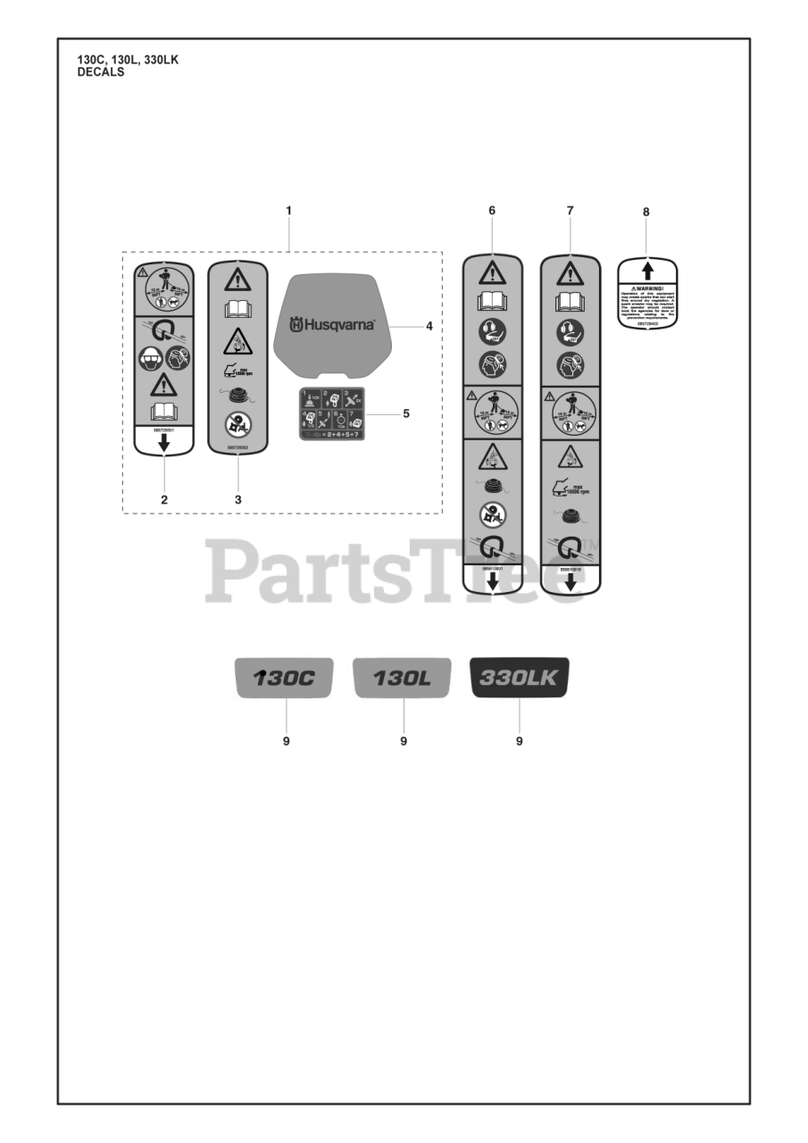 Husqvarna 330 LK Husqvarna String Trimmer DECALS Parts Lookup with