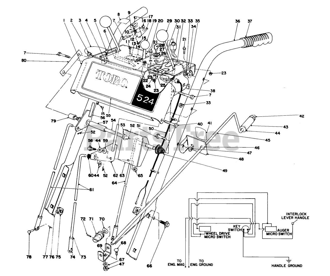 Toro 38045 (524) Toro Snow Thrower (SN 000000001 000999999) (1980