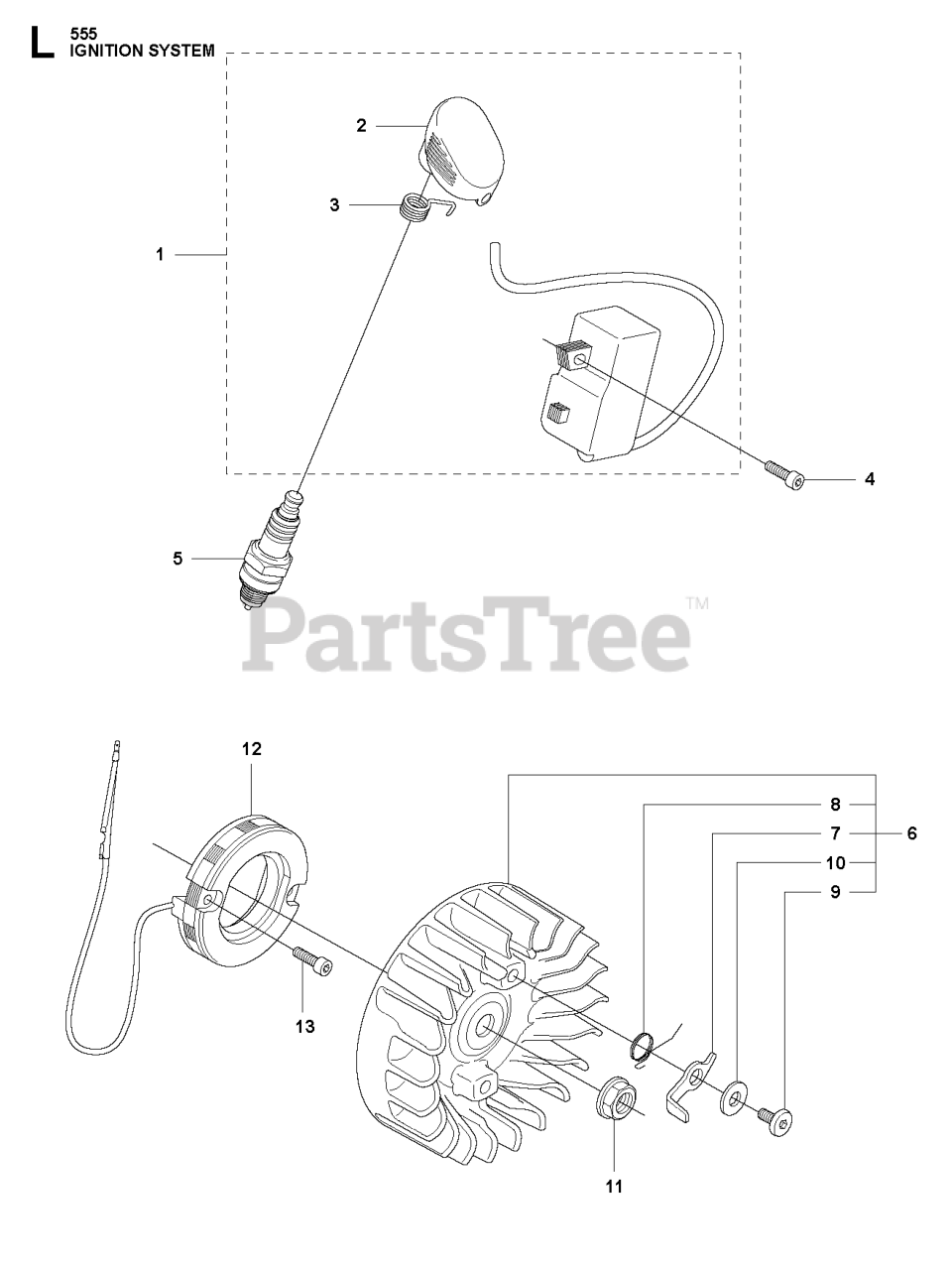 Husqvarna 555 FRM Husqvarna Brush Cutter IGNITION SYSTEM Parts Lookup