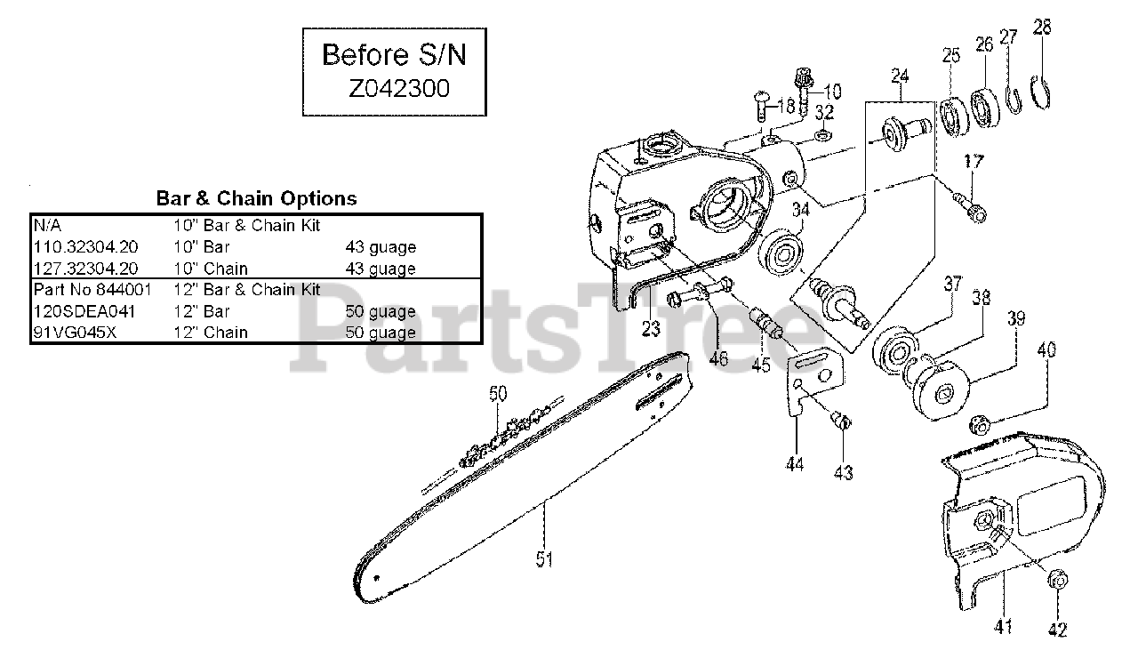 Tanaka TPS2501 Tanaka Extended Reach Pole Saw Side Cover, Sprocket, Bar & Chain Before S/N