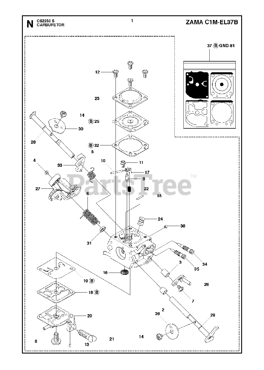 Jonsered CS 2250 S Jonsered Chainsaw (201107) CARBURETOR Parts
